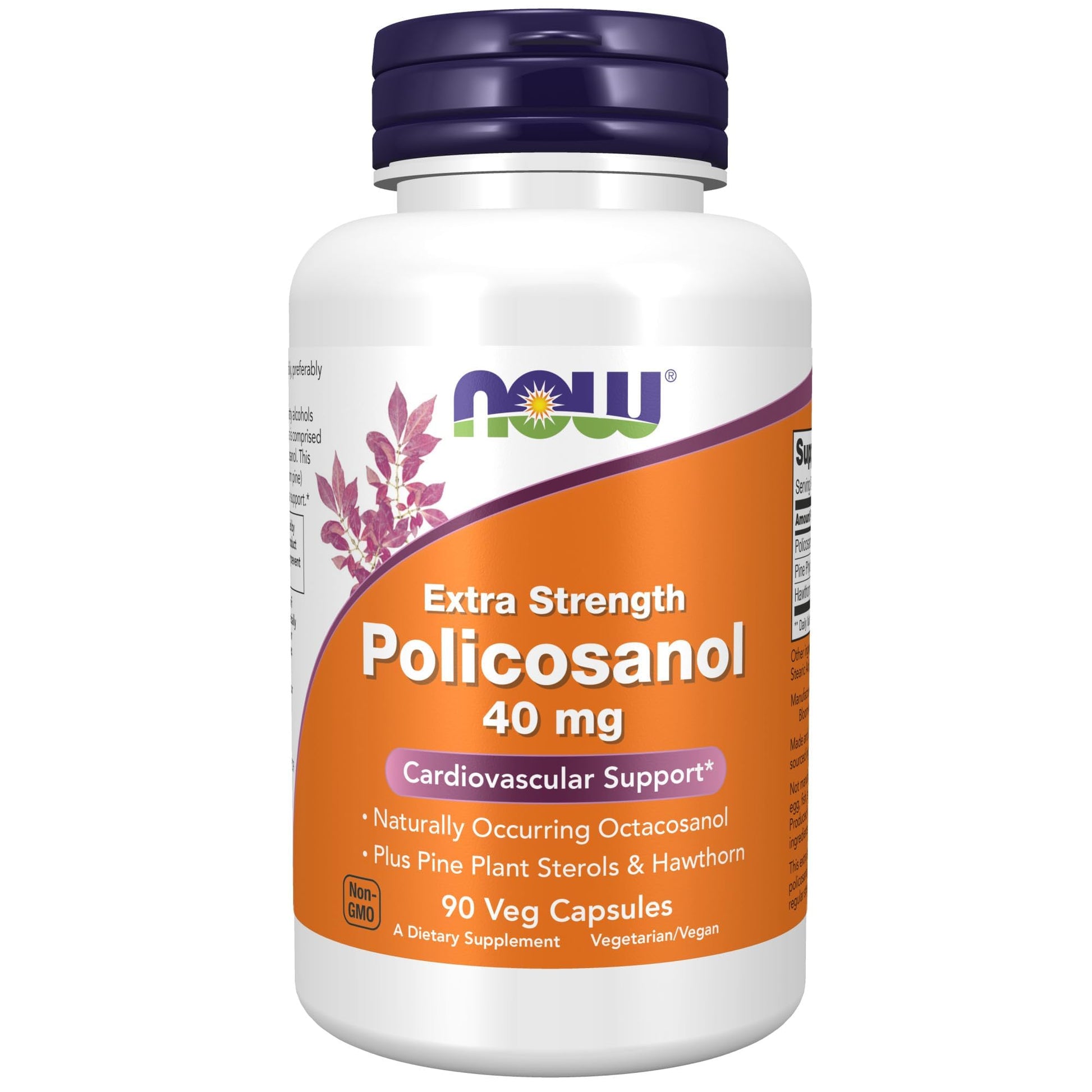 NOW Foods Policosanol 40mg with Pine Plant Sterols and Hawthorn Extra Strength Capsules, 90 Veg Capsules