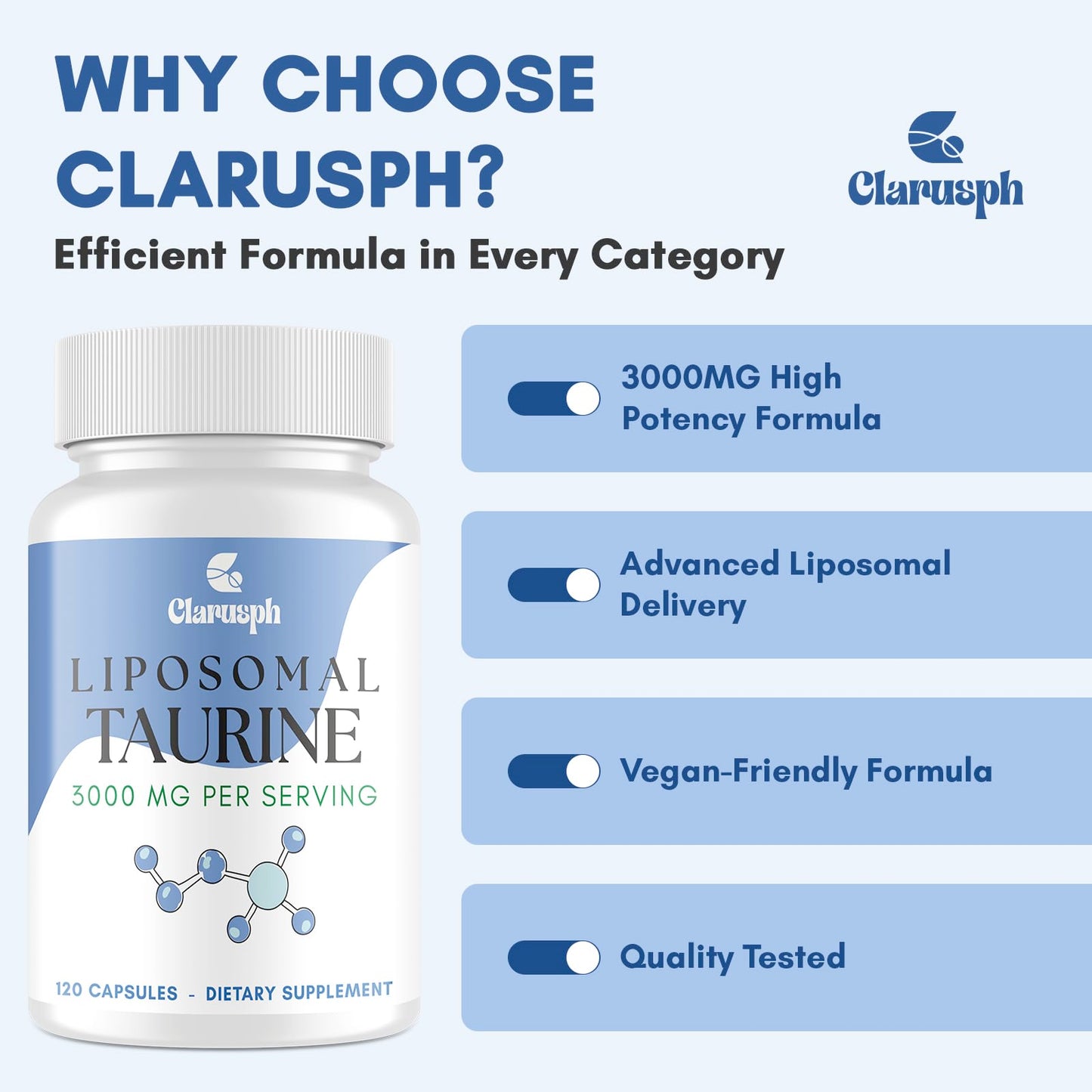 Clarusph Liposomal Taurine 3000mg Capsules, 240 Count