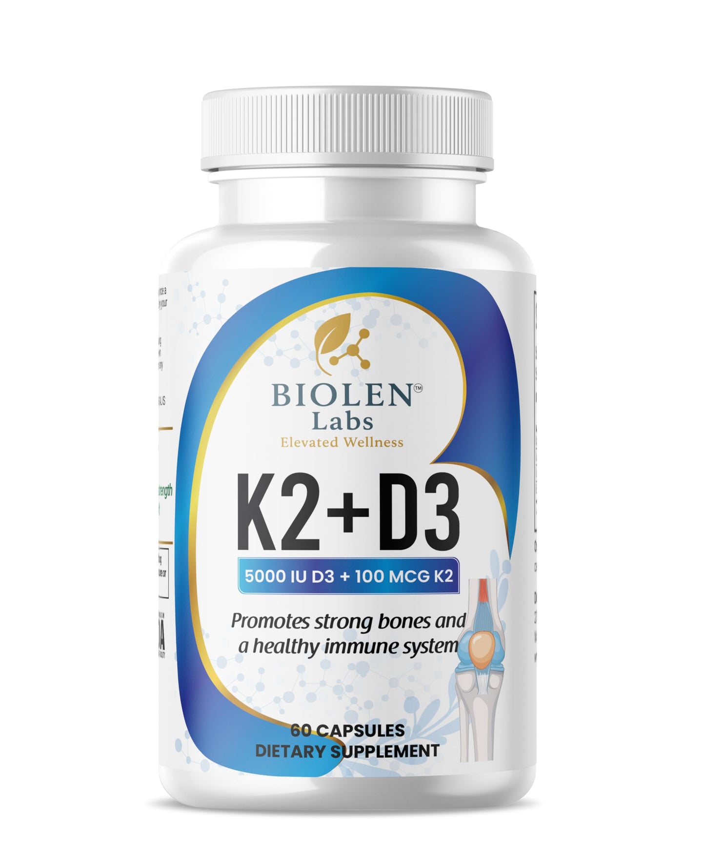 Biolen Labs Elevated Wellness K2 + D3 Vitamin Supplement, Bone Health Support, Immune System Support, 60 Vegan Capsules