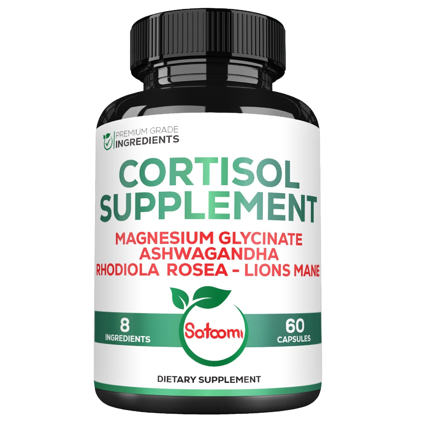 Satoomi 8in1 Cortisol Manager with Magnesium Glycinate, Ashwagandha, Rhodiola Rosea, Lions Mane & More - Cortisol Reducer Supplement for Men & Women, 60 Capsules