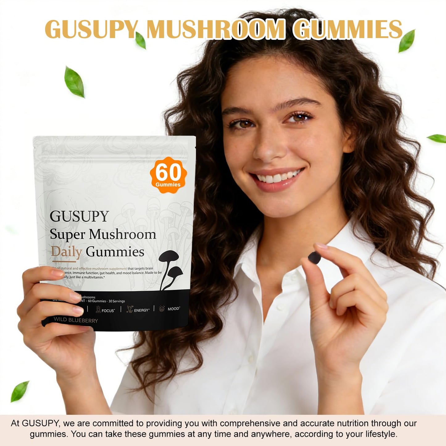 GUSUPY Lions Mane Mushroom Supplement Gummies, 60 Gummies
