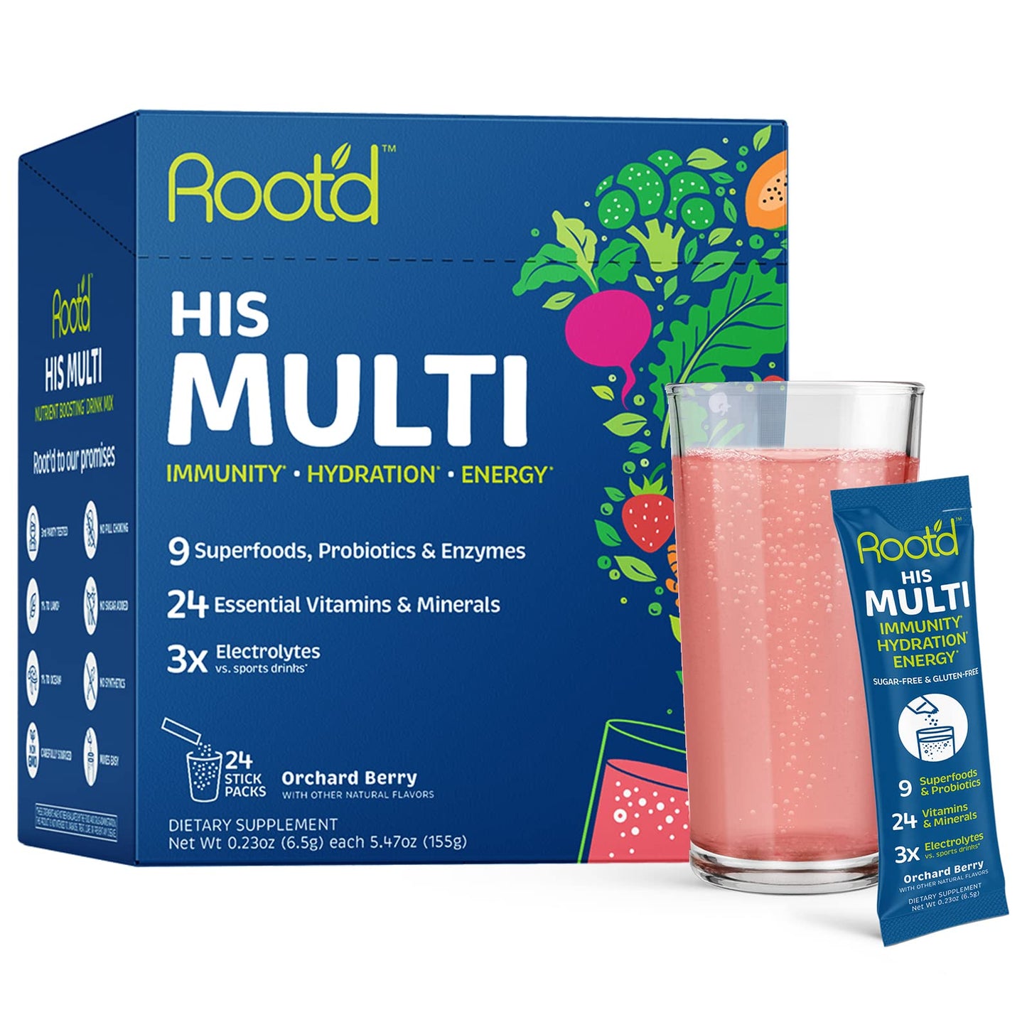 Root'd Multivitamin Powder with 3X Electrolytes for Men, Powder, 3.6
