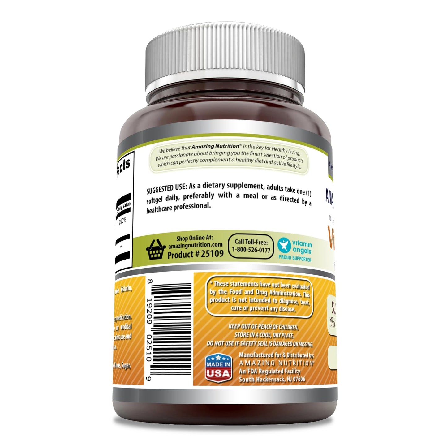 Amazing Nutrition Vitamin D3 with Olive Oil 5000 IU Capsule, 180 Count
