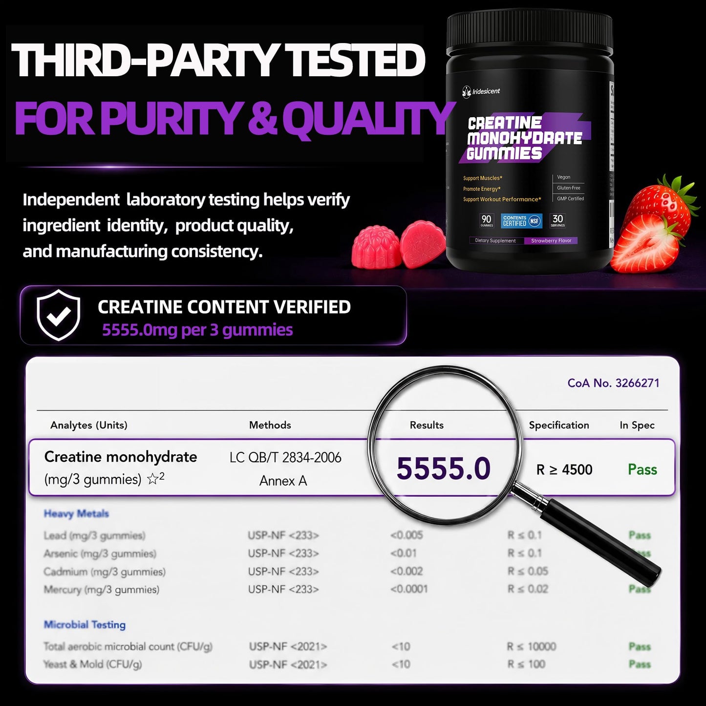 IRIDESICENT Creatine Monohydrate Gummies 5000mg, 90 Count