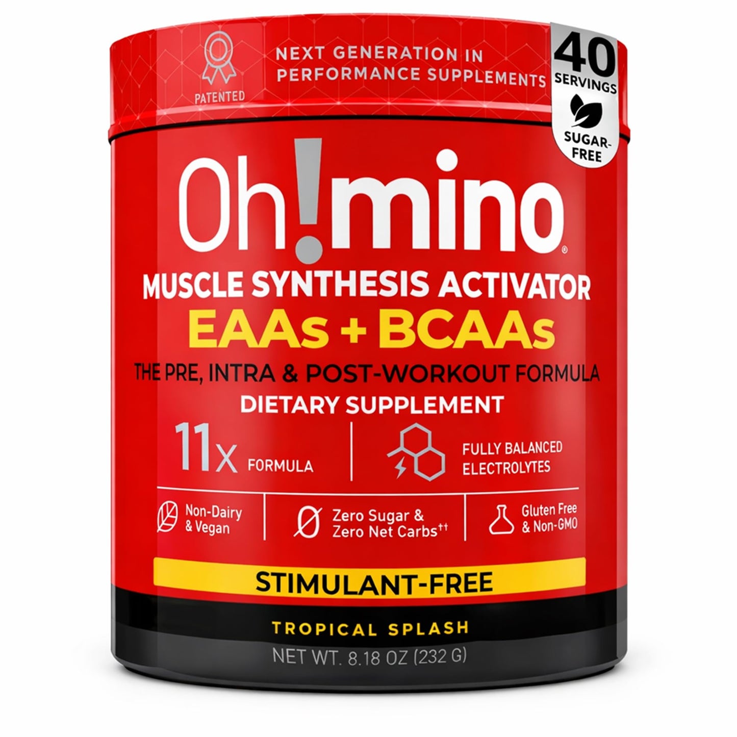 Oh!mino BCAAs + EAAs All 9 Essential Amino Acids for Muscle Growth & Recovery Powder, 8.18 Ounce