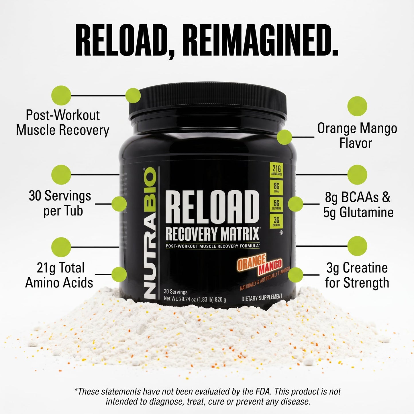 NutraBio Reload Powder 30 Servings 1.78 lb