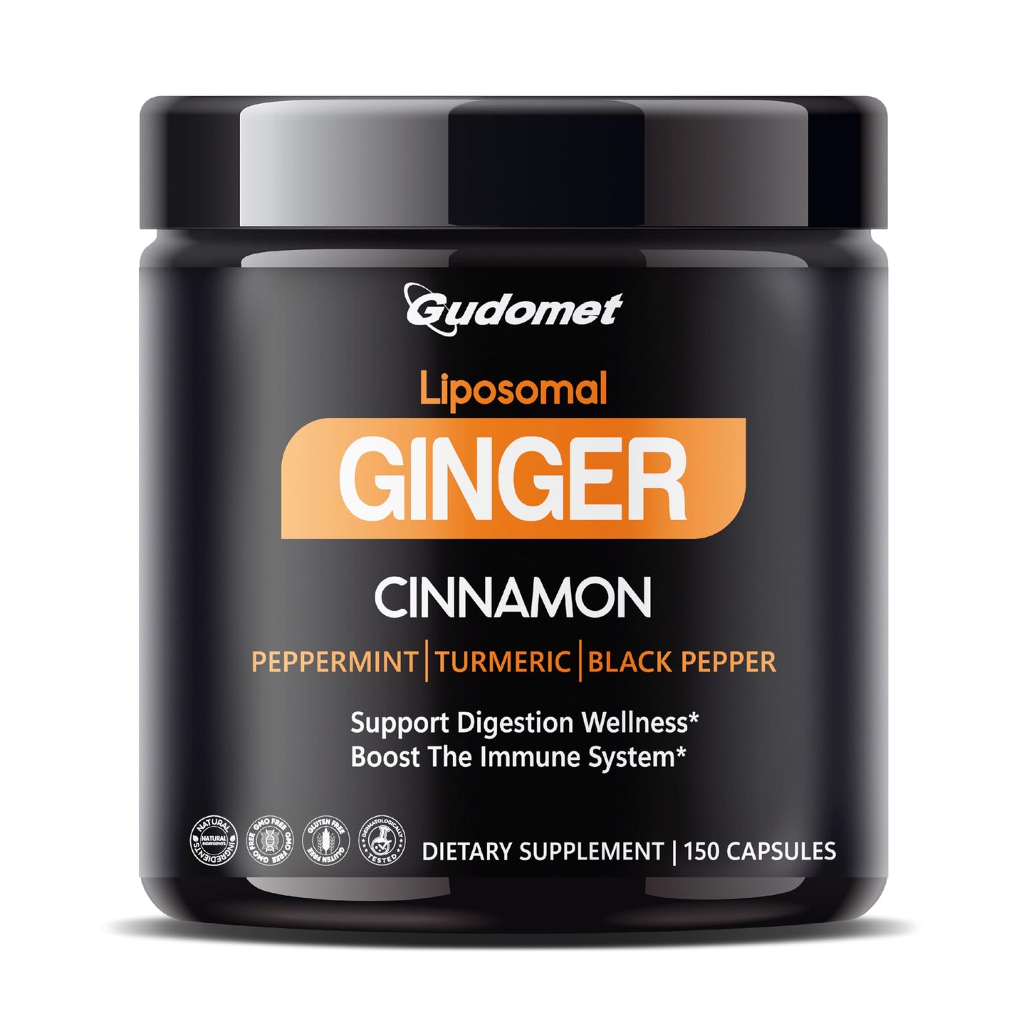 GUDOMET Liposomal Ginger with Cinnamon, Peppermint, Turmeric & Black Pepper Capsule, 150 Count
