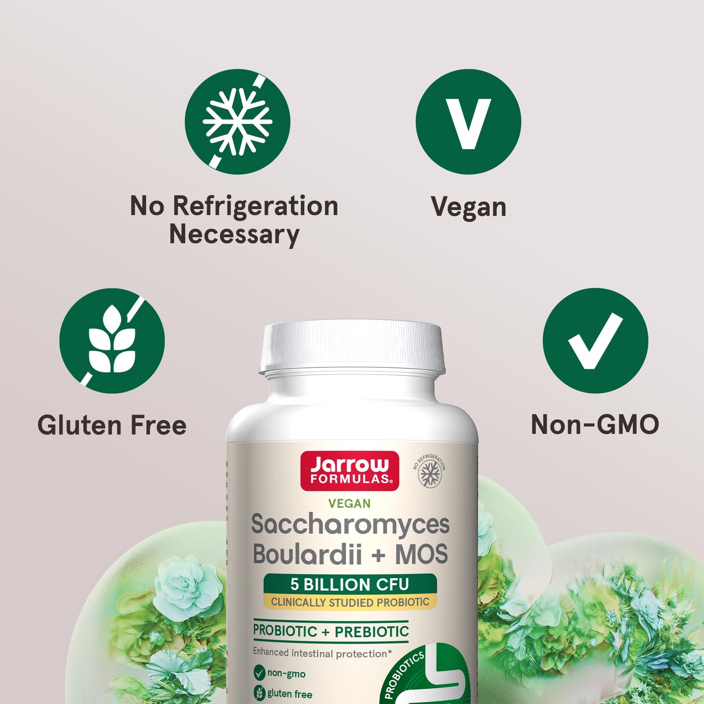 Jarrow Formulas Saccharomyces Boulardii + MOS Probiotics for Digestive Health & Intestinal Tract Support - 5 Billion CFU Per Serving - Probiotic + Prebiotic Capsule, 360 Count