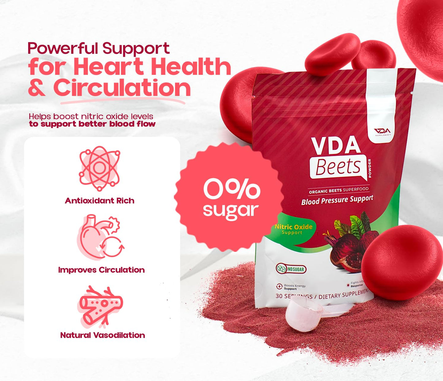 VDA Supplements Organic Beet Root Powder 8.6 Ounce