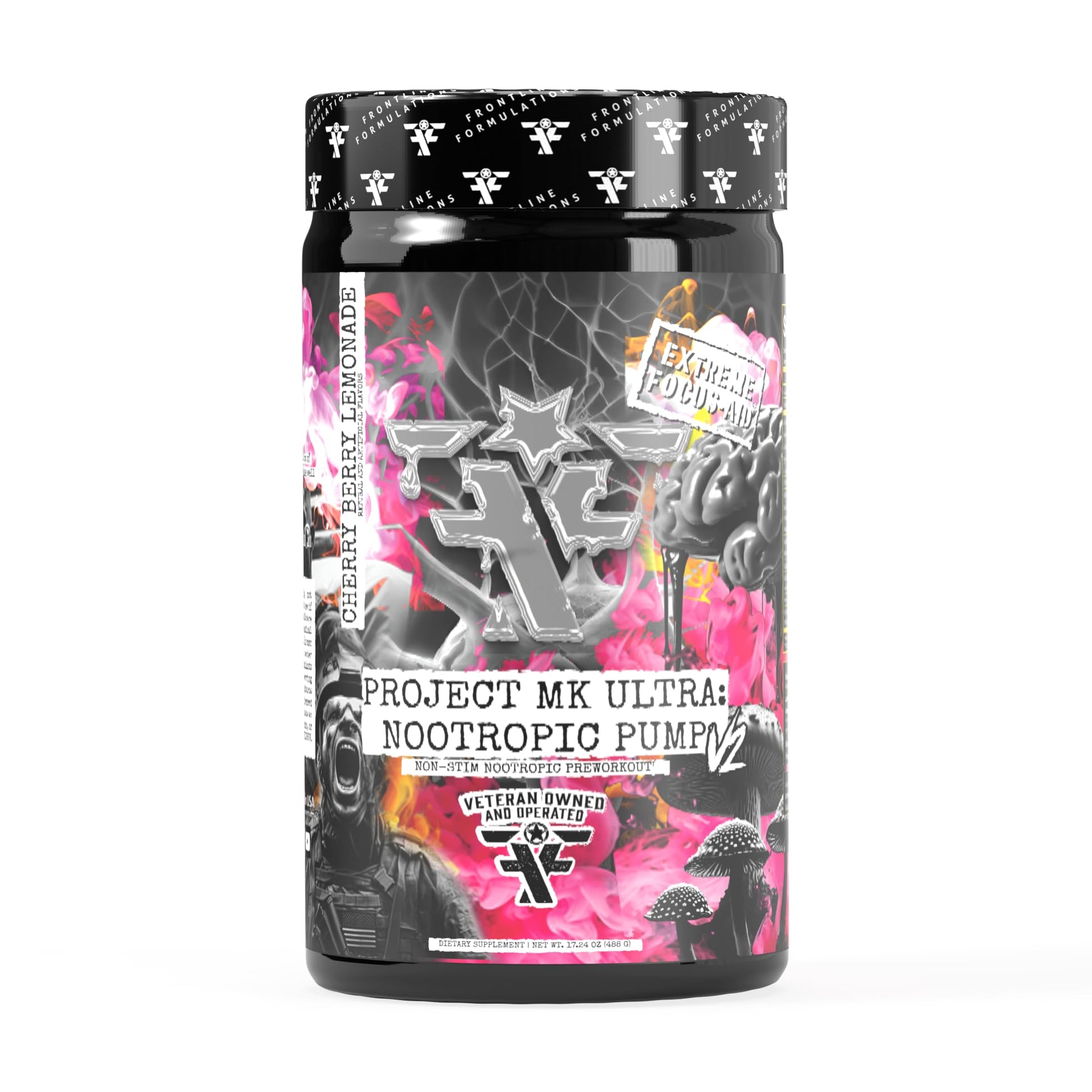 Frontline Formulations Project MK Ultra V2 Pre-Workout, Non-Stimulant, Caffeine-Free Pump and Hydration Formula, Stackable Nootropic Support, Cherry Berry Lemonade Powder 17