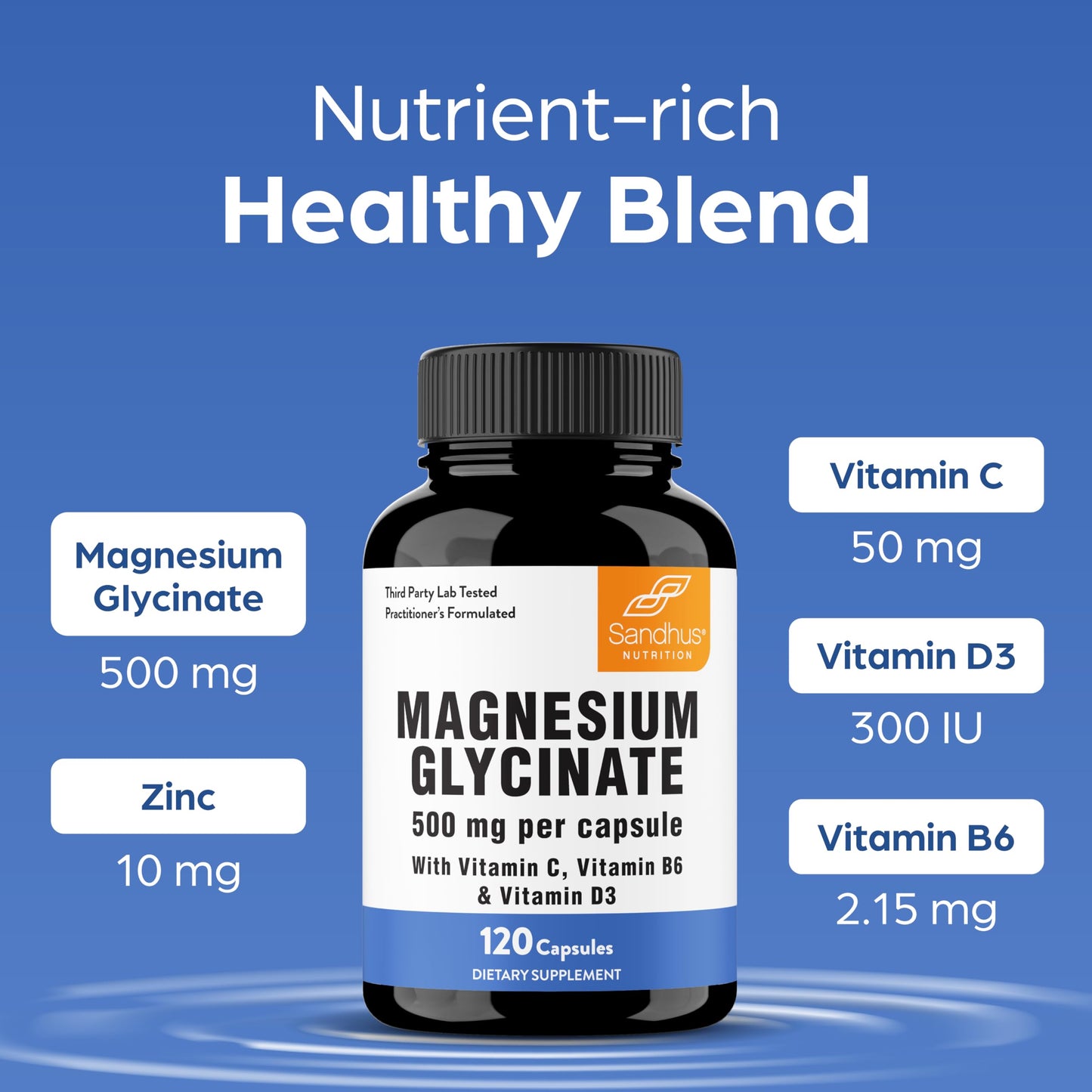 Sandhu's Magnesium Glycinate 500mg High Absorption Capsules, 120 Count