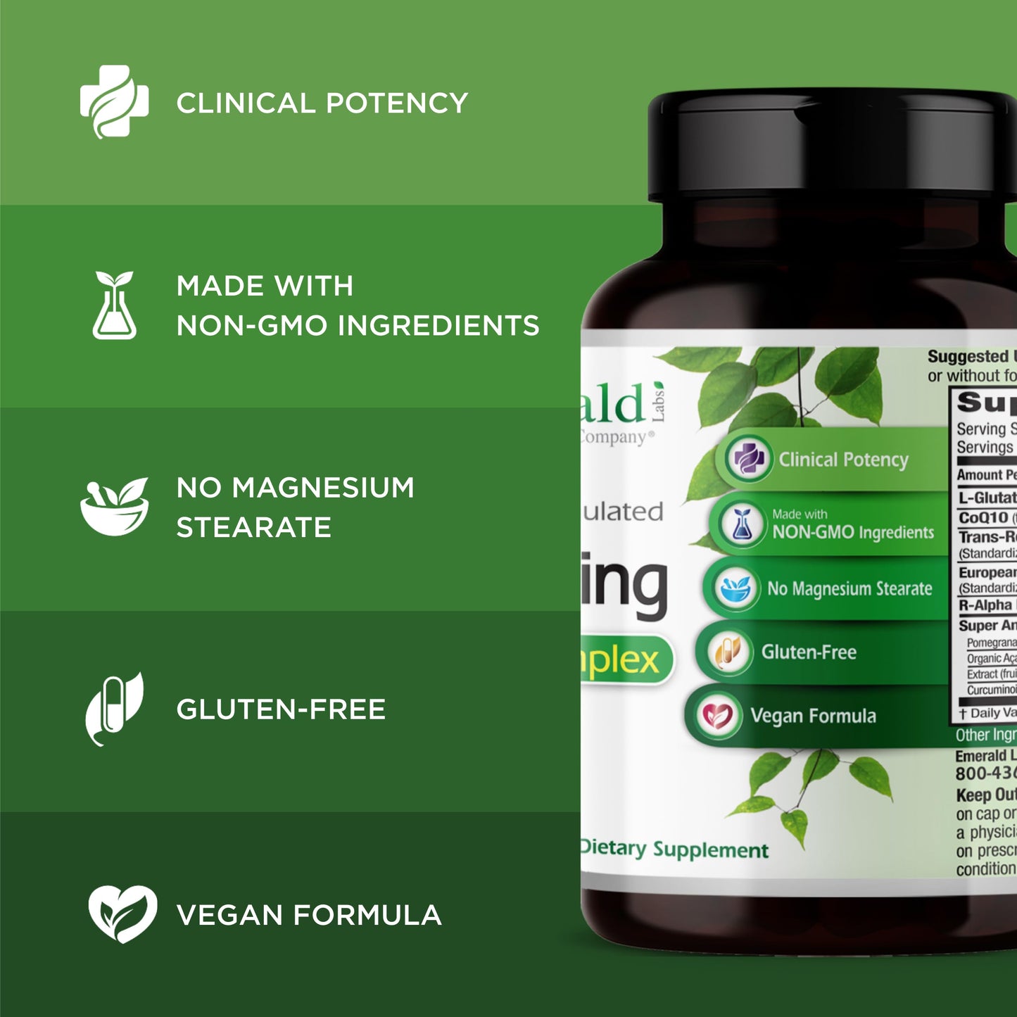 Emerald Laboratories Anti-Aging Complex with L-Glutathione, Resveratrol, CoQ10, R-Alpha Lipoic Acid, Meriva, Pomegranate and More - 60 Vegetable Capsules