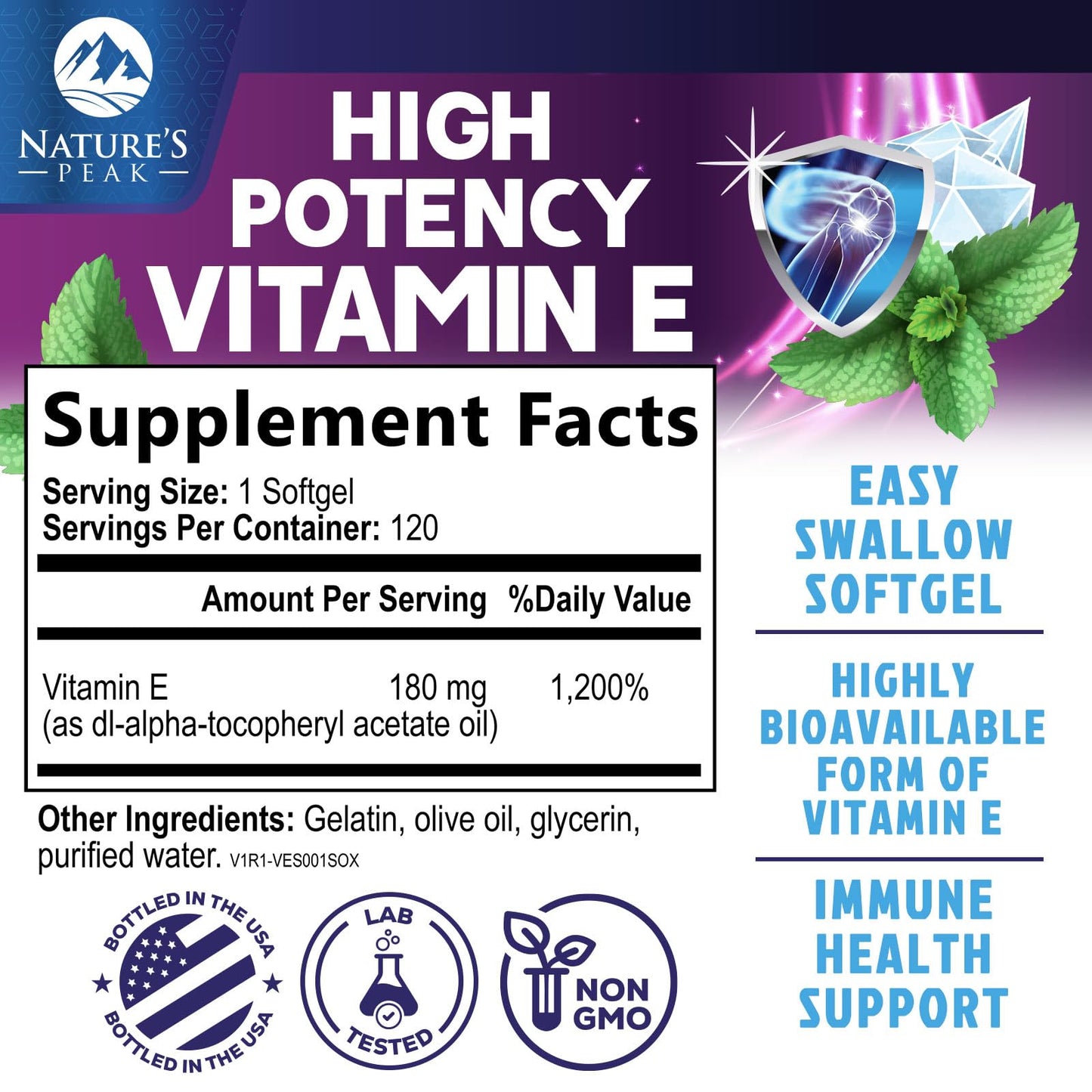 Nature's Peak Vitamin E 180 mg DL-Alpha Softgels 120