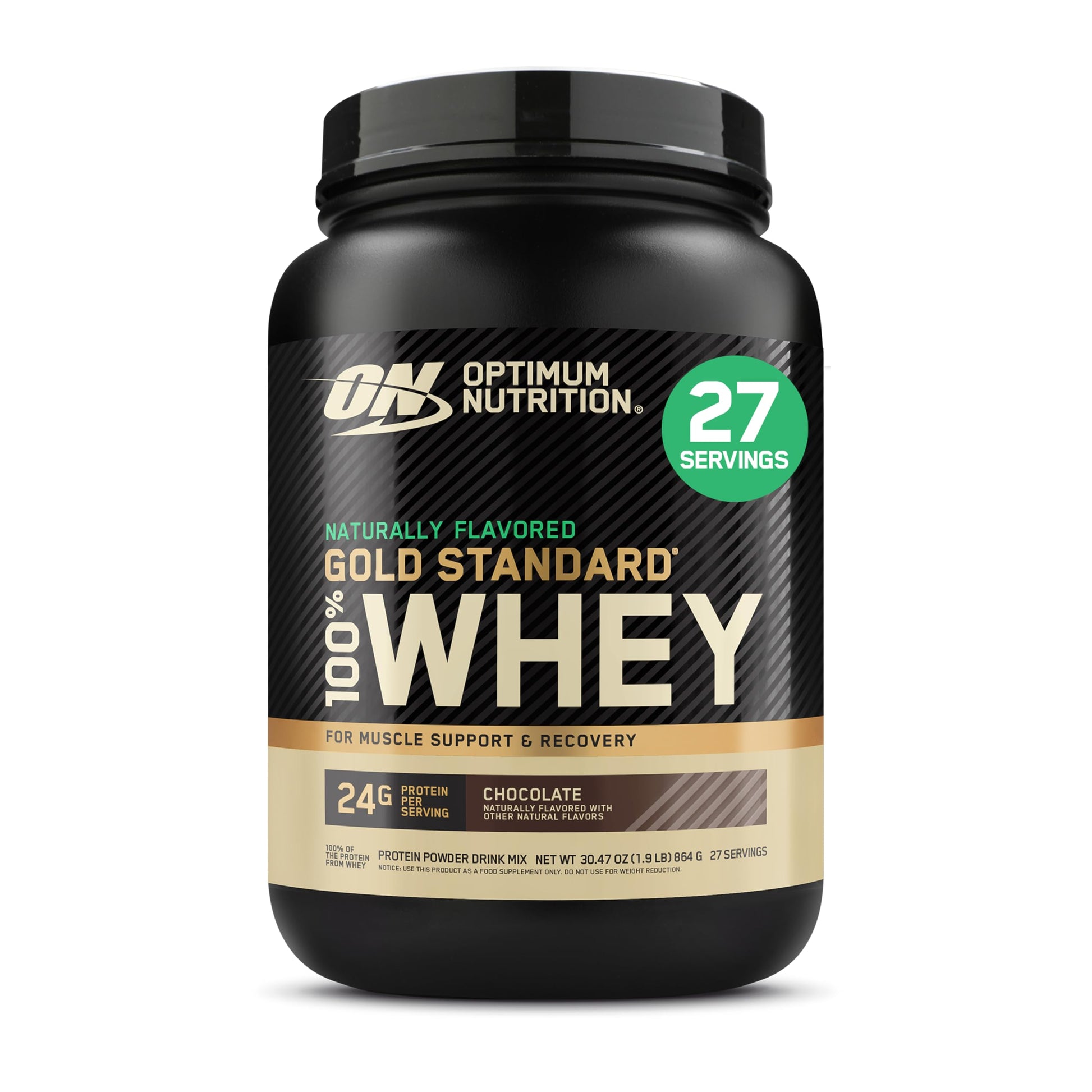 Optimum Nutrition Gold Standard 100% Whey Protein Powder, Naturally Flavored Chocolate, 30.4 oz