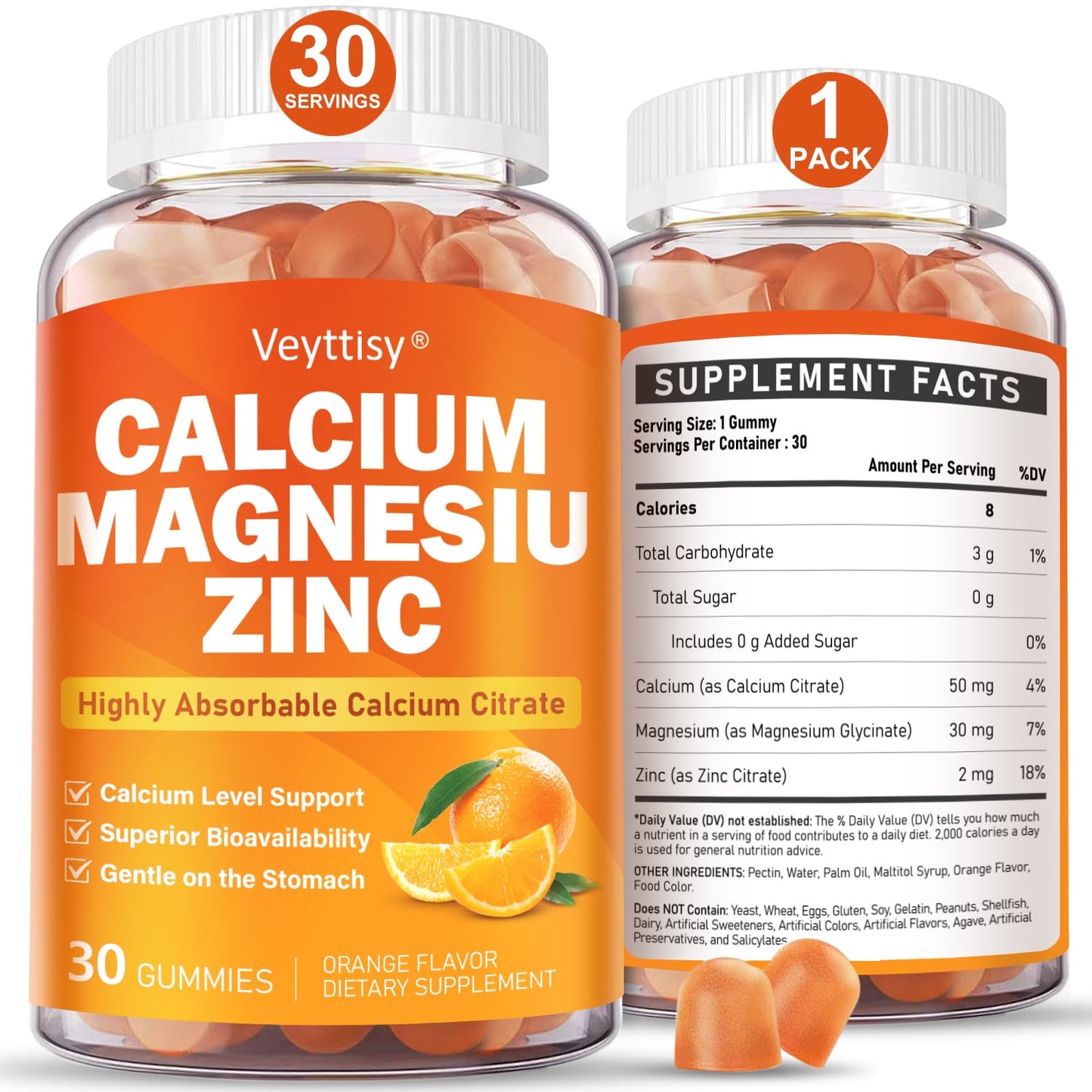 Veyttisy Calcium Magnesium Zinc Gummies, 30 Gummies