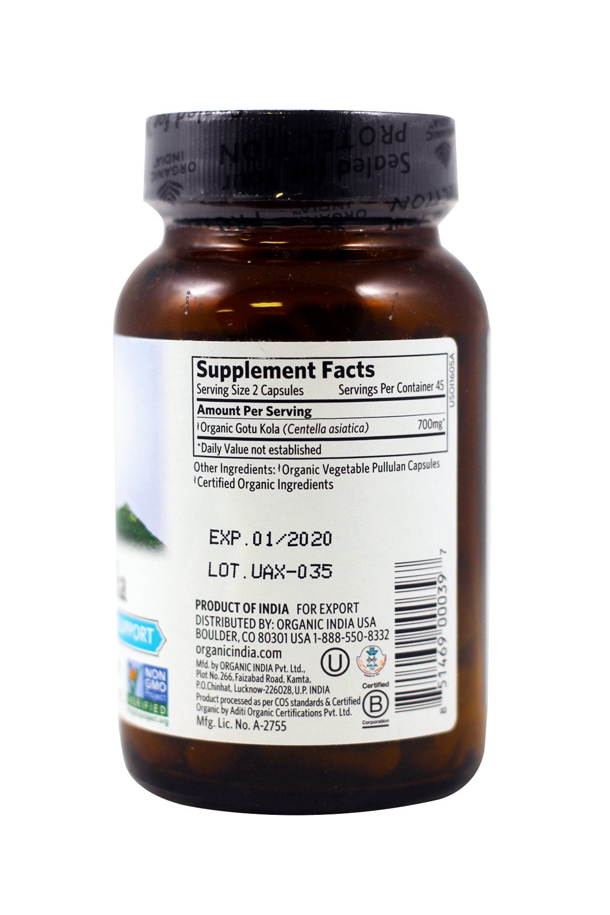 Organic India Gotu Kola Brain & Nervous System Support 90 Capsules