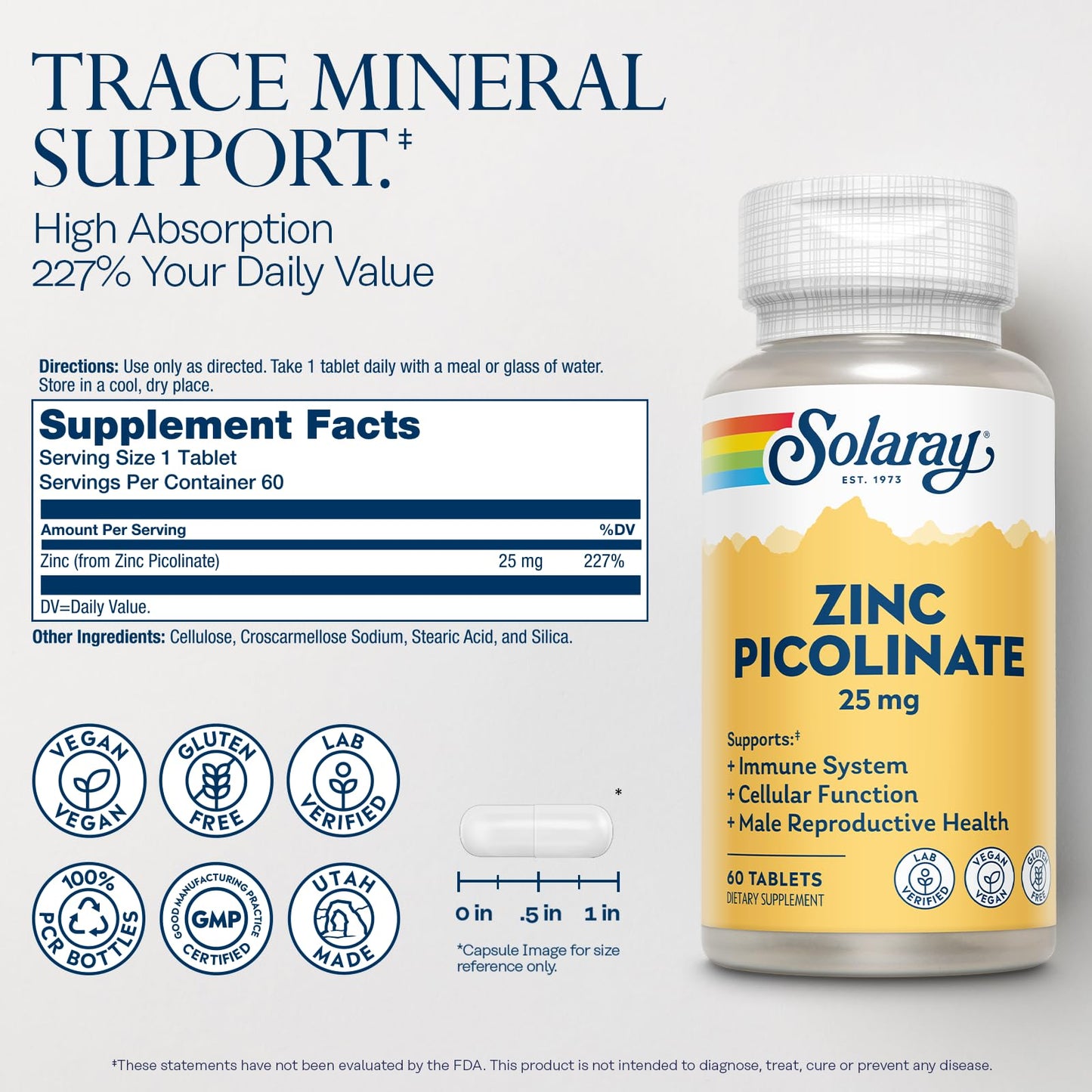 Solaray Zinc Picolinate 25 mg Tablet 60 Tablets