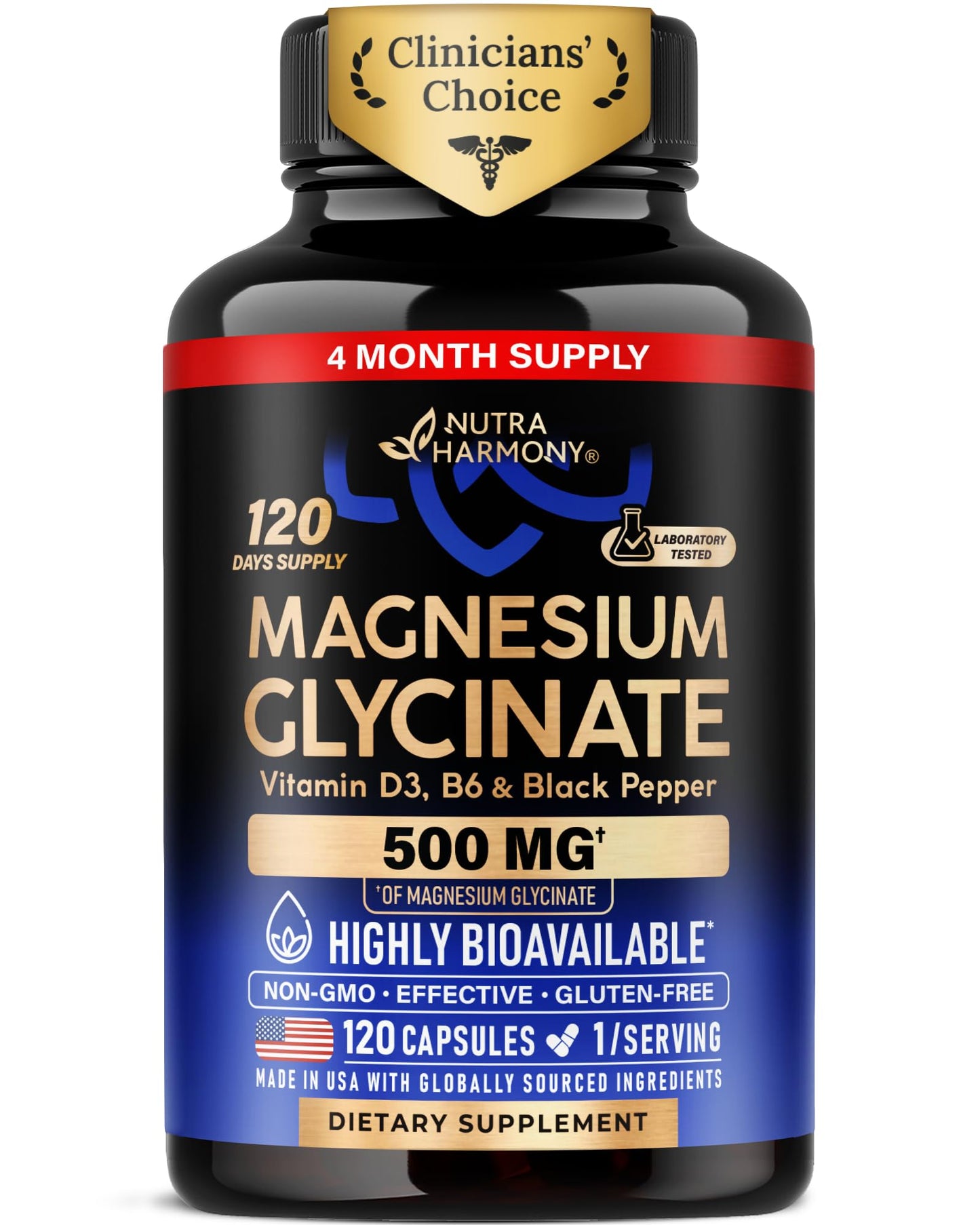 NutraHarmony Magnesium Glycinate 500 mg Capsule, 120 Capsules