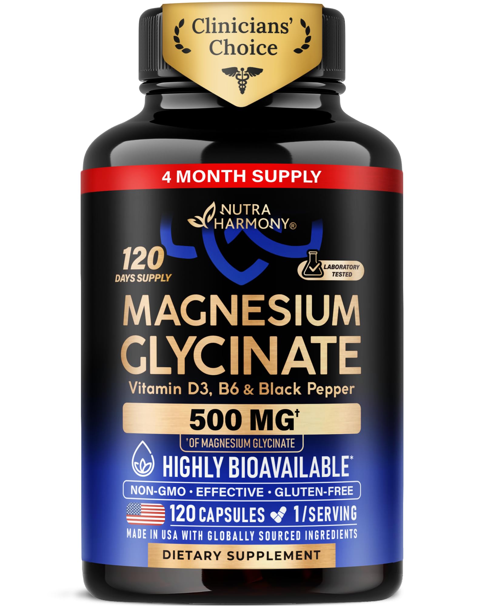 NutraHarmony Magnesium Glycinate 500 mg Capsule, 120 Capsules
