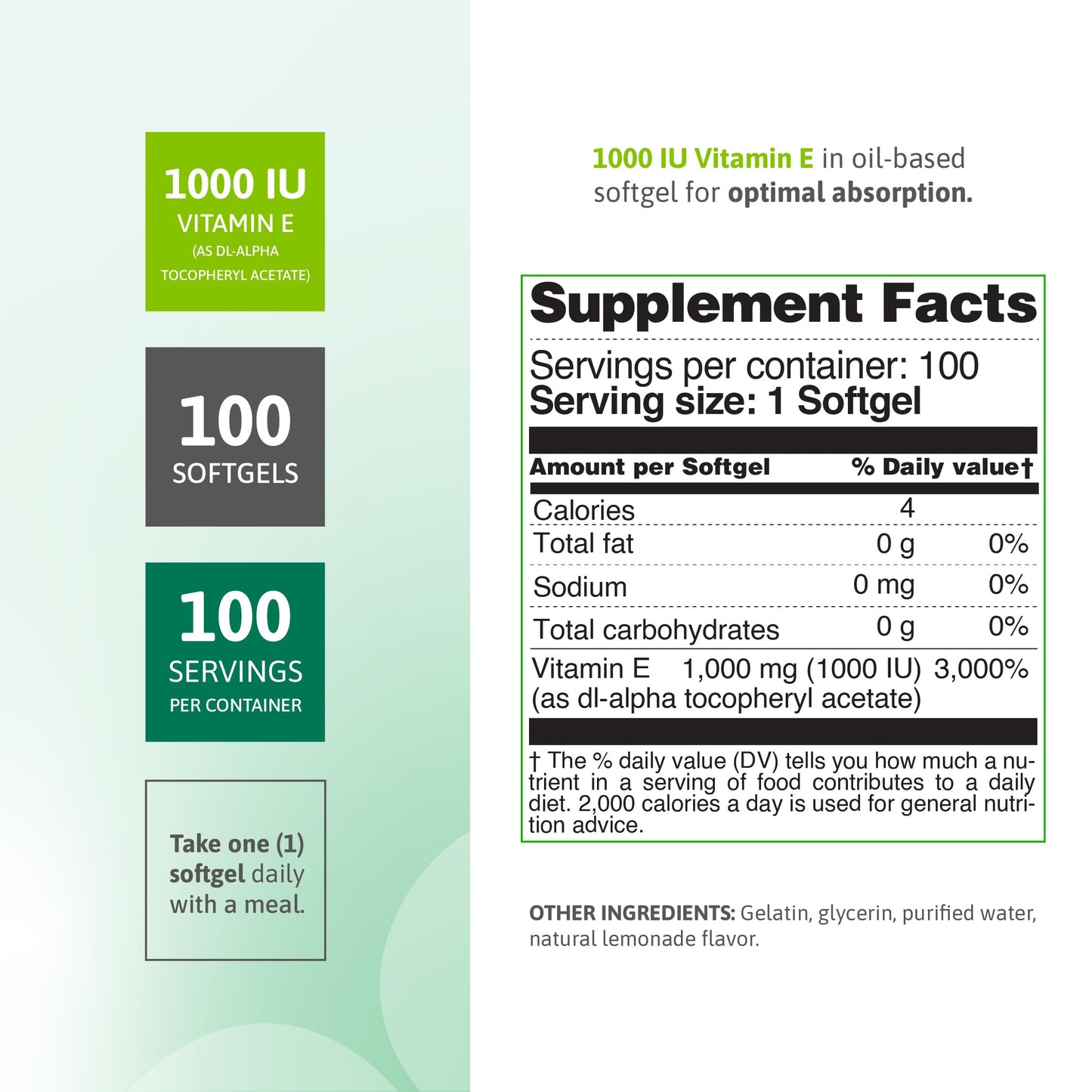 Nutra Nutrition Vitamin E 1000 IU Softgel, 100 Count