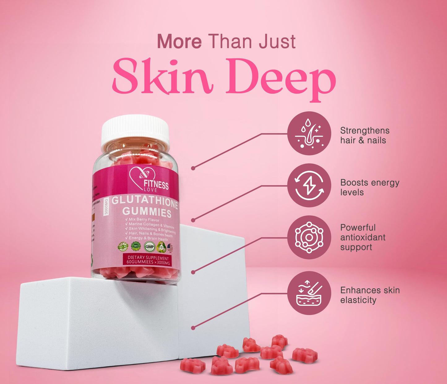 FITNESS LOVE Glutathione Gummies 60 Count