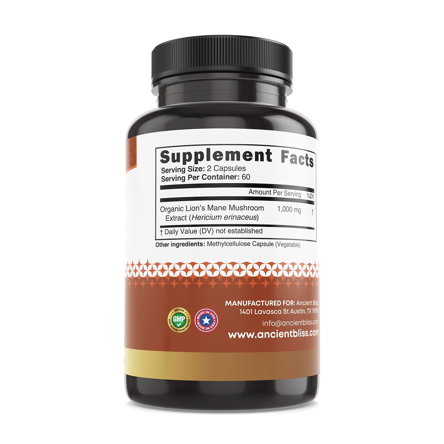 Ancient Bliss Lion's Mane Supplement 120 Capsules