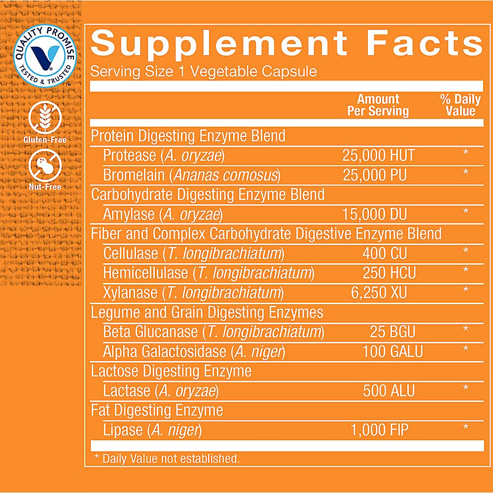 The Vitamin Shoppe Digestive Enzymes - Complete Digestive Support & Bloating Relief | Plant-Based Multi-Enzyme Vegetarian Capsules 90 Count