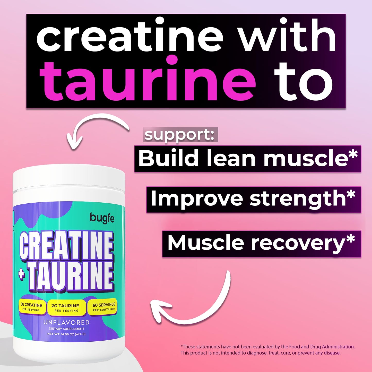 Bugfe Creatine with Taurine Powder, 14.96 oz