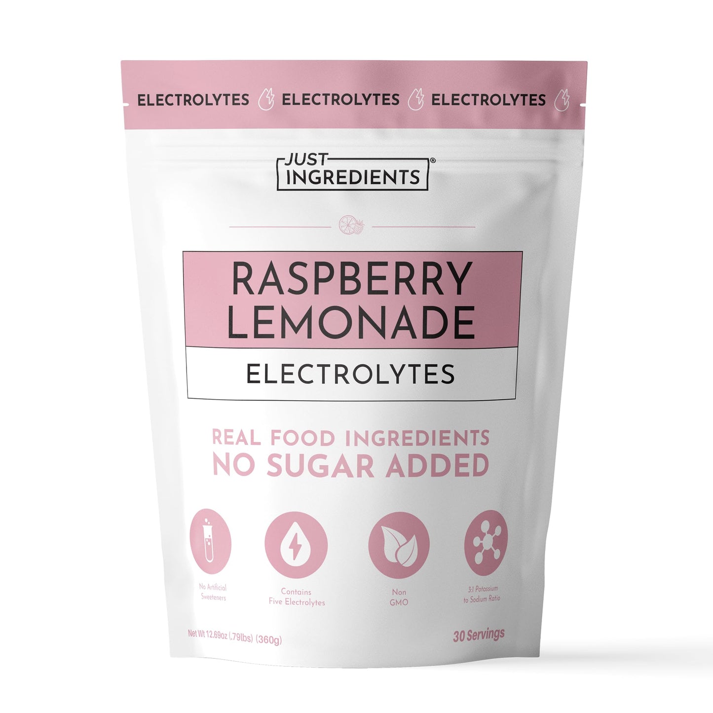 JUST INGREDIENTS Raspberry Lemonade Electrolyte - No Sugar Powder, 12.69