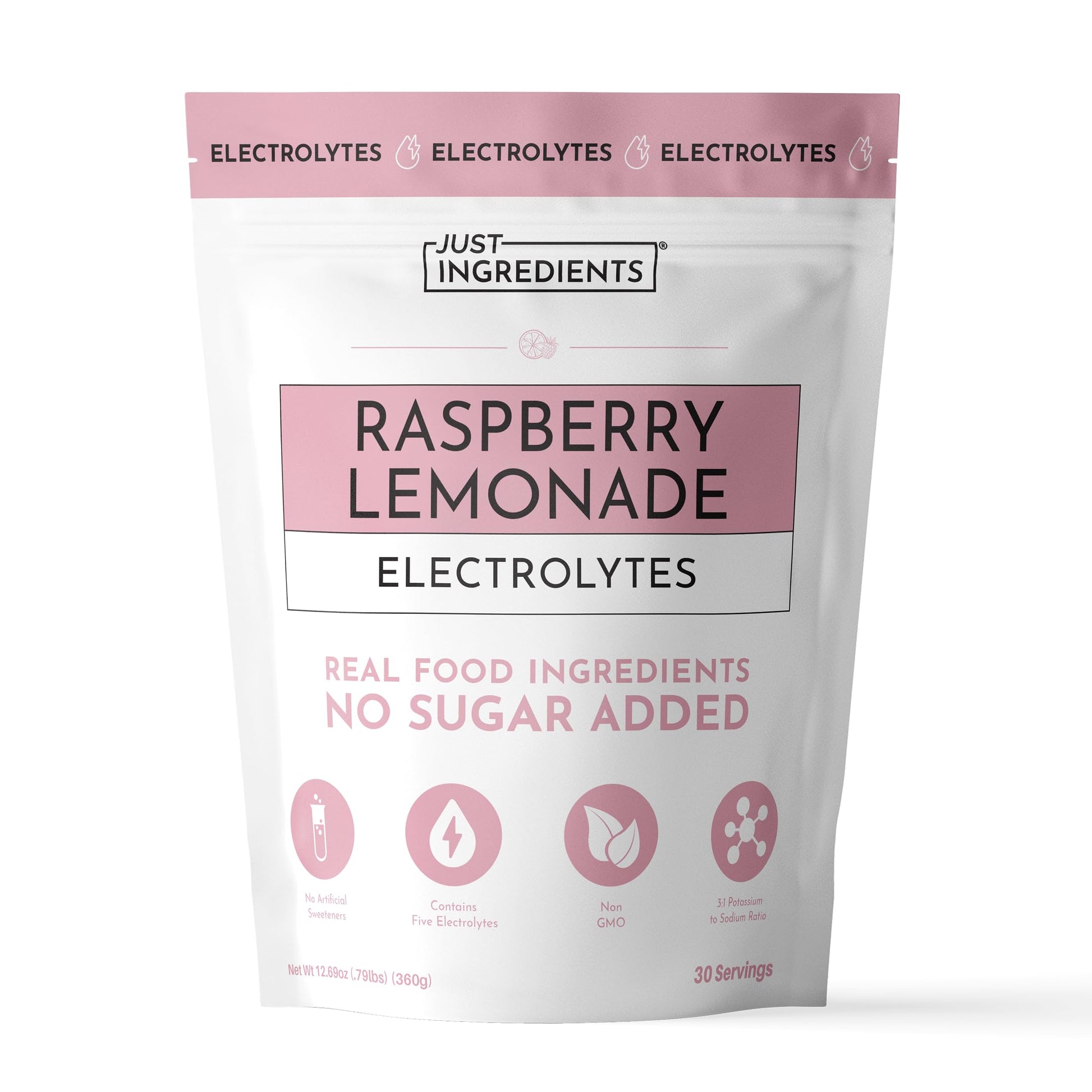 JUST INGREDIENTS Raspberry Lemonade Electrolyte - No Sugar Powder, 12.69