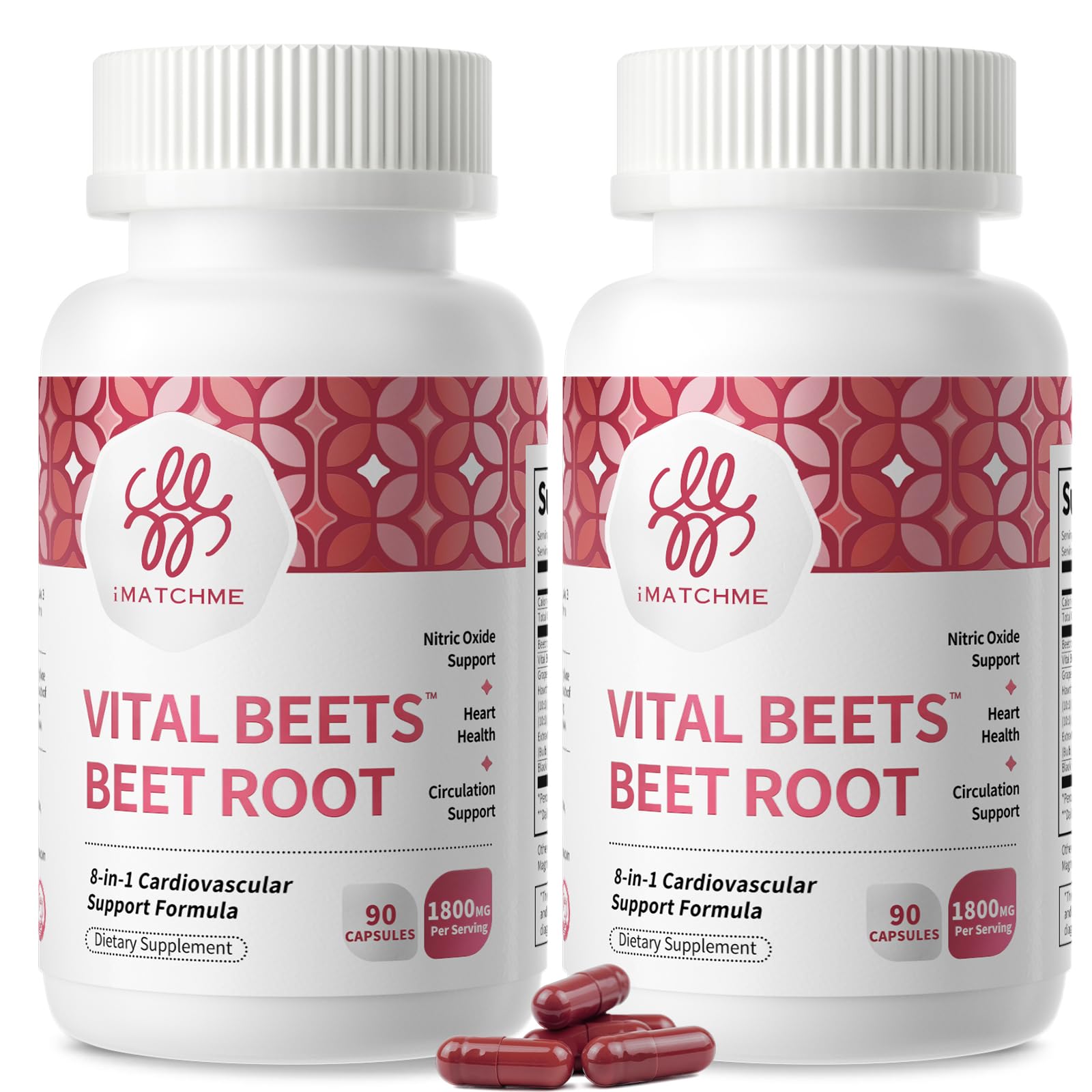 iMATCHME Vital Beets Beet Root Capsules 1800mg Nitric Oxide Support, 180 Capsules
