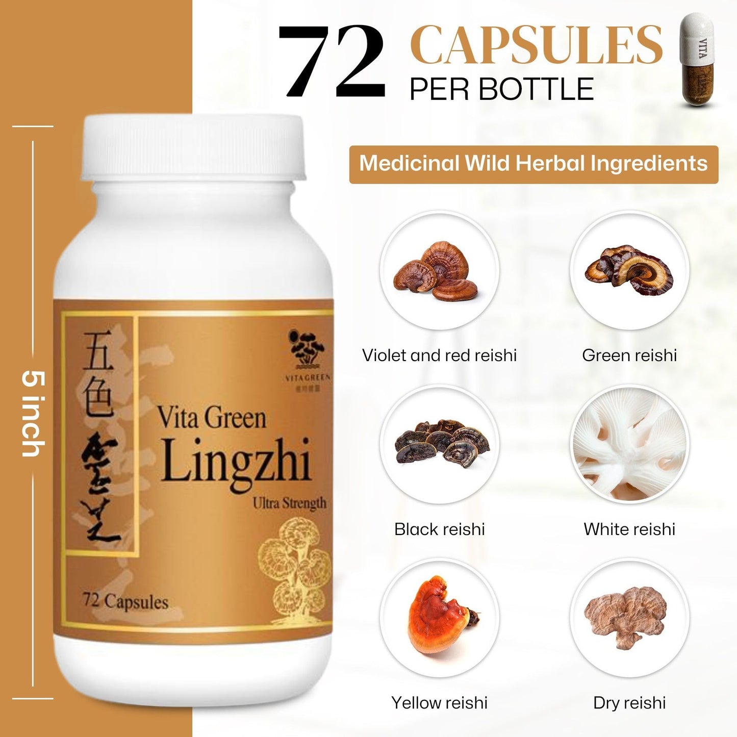 Vita Green Lingzhi Mushroom Supplement 72 Capsules
