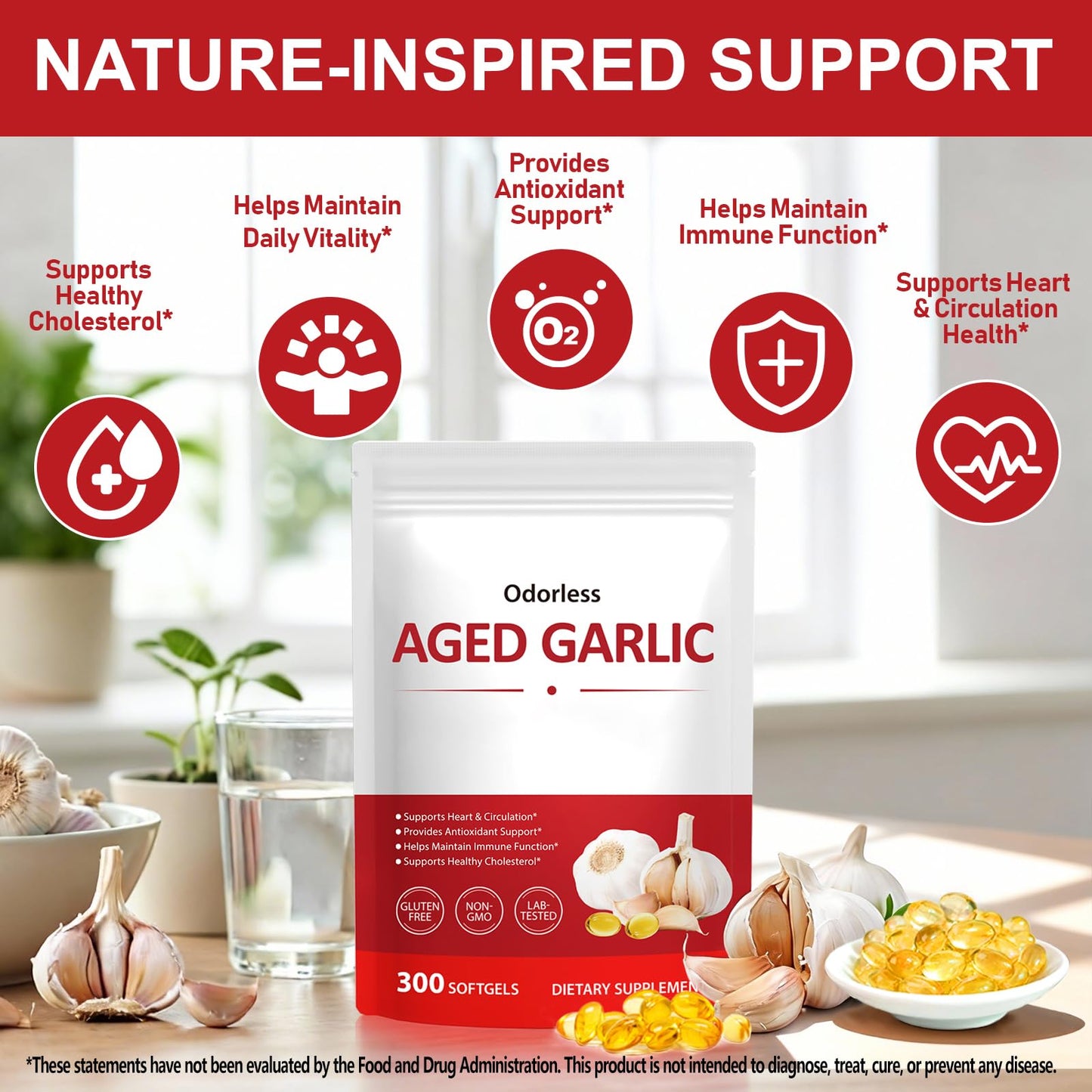 KITNOBLIS Aged Garlic Extract Capsules, 300 Capsules