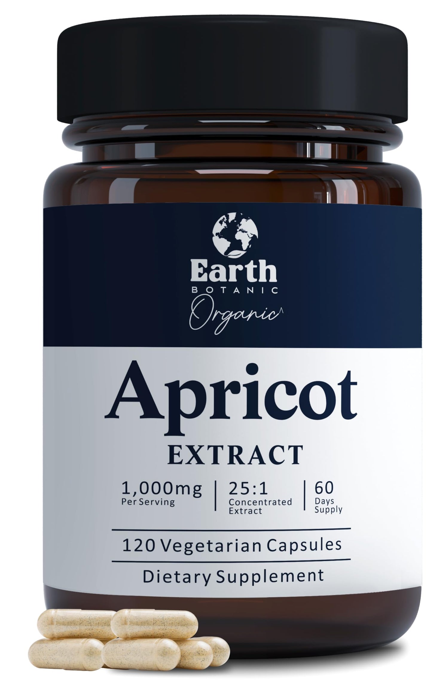 Earth BOTANIC Organic Apricot Extract 1000 mg Veggie Capsule, 120 Count