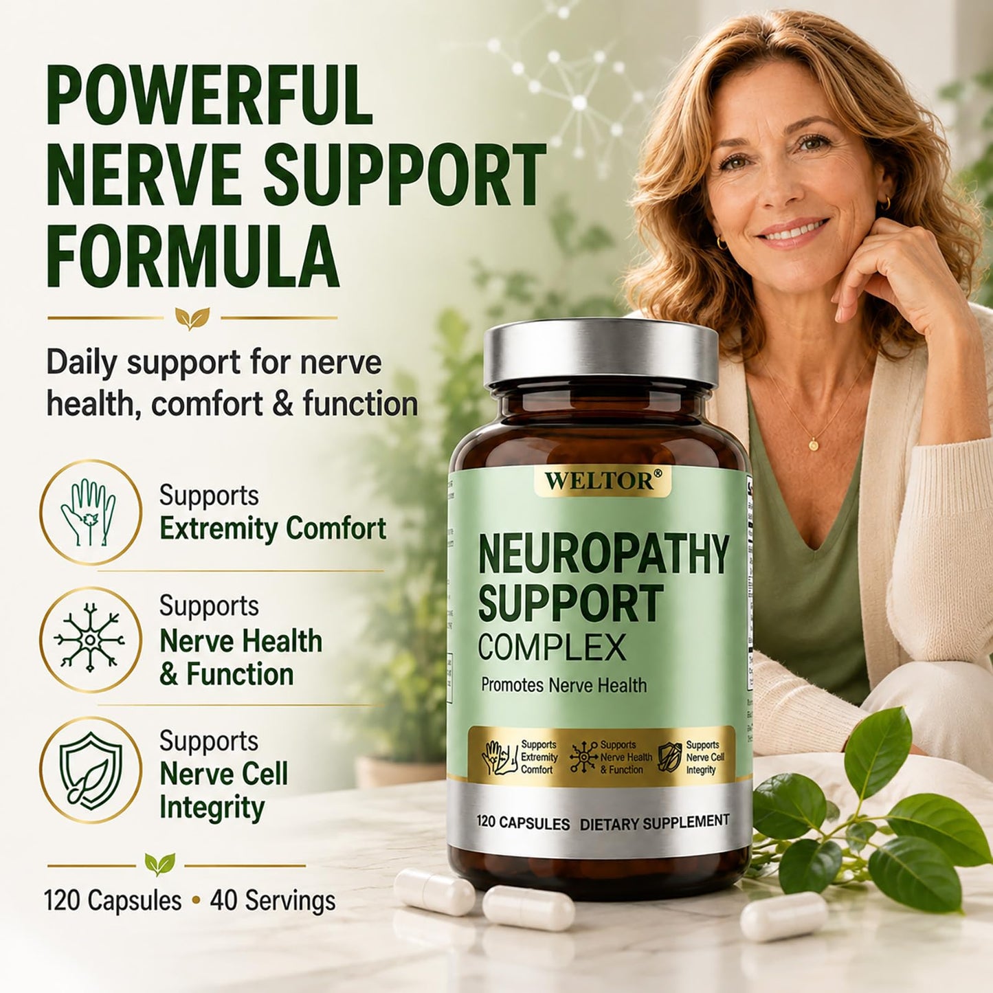 WELTOR Nerve Savior for Neuropathy Support Feet and Hands Capsules 120