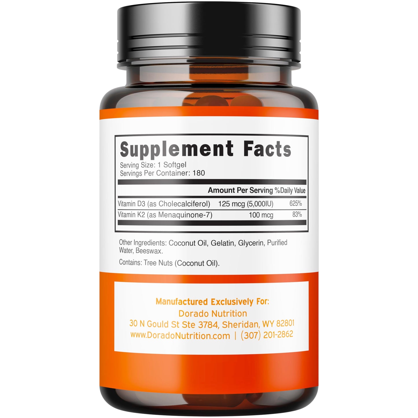 DORADO NUTRITION Vitamin D3 K2 Supplement Softgels 180 Count