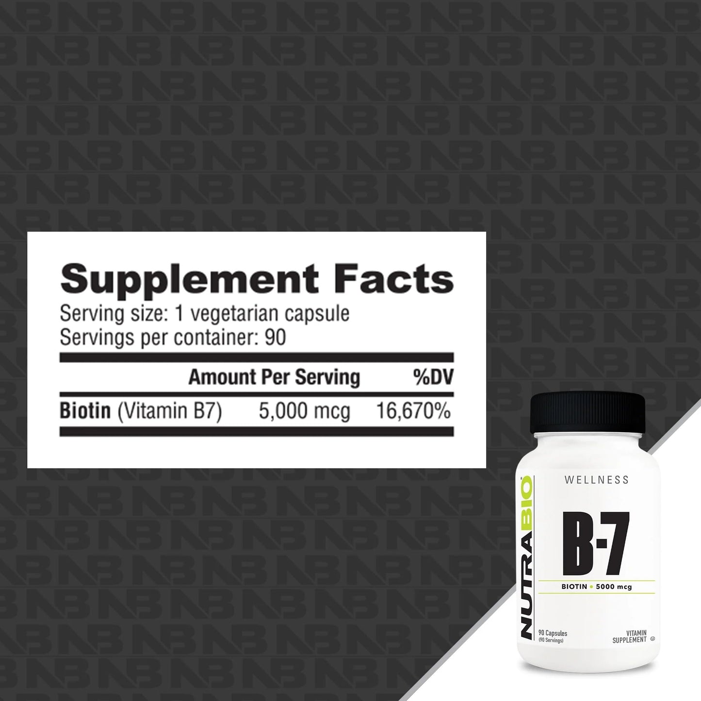 NutraBio Biotin (Vitamin B-7) Supplement Capsule, 1 Count