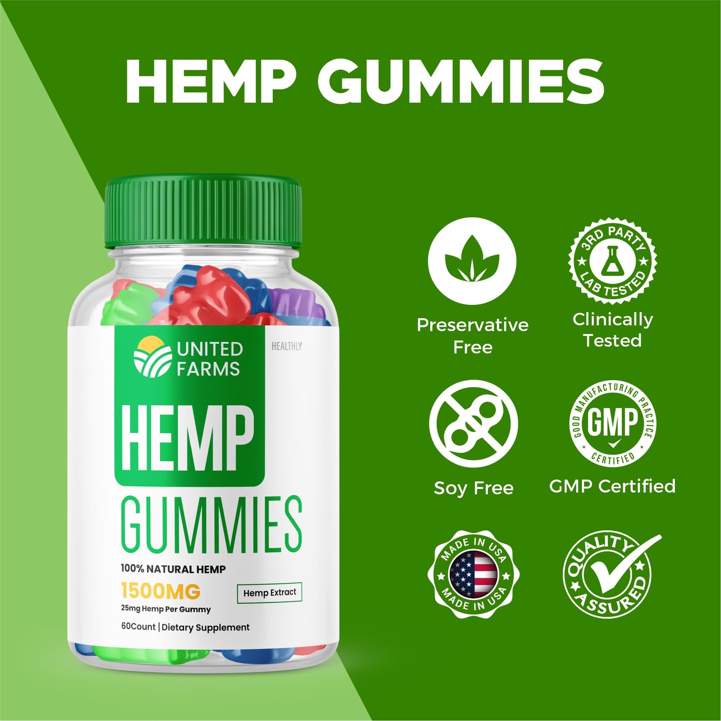 Purvia United Farms Hemp Gummies High Performance Blend, 120 Gummies