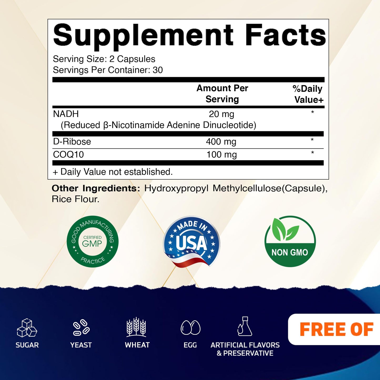 Vitamatic NADH 20mg with D-Ribose & CoQ10 Capsule, 60 Capsules