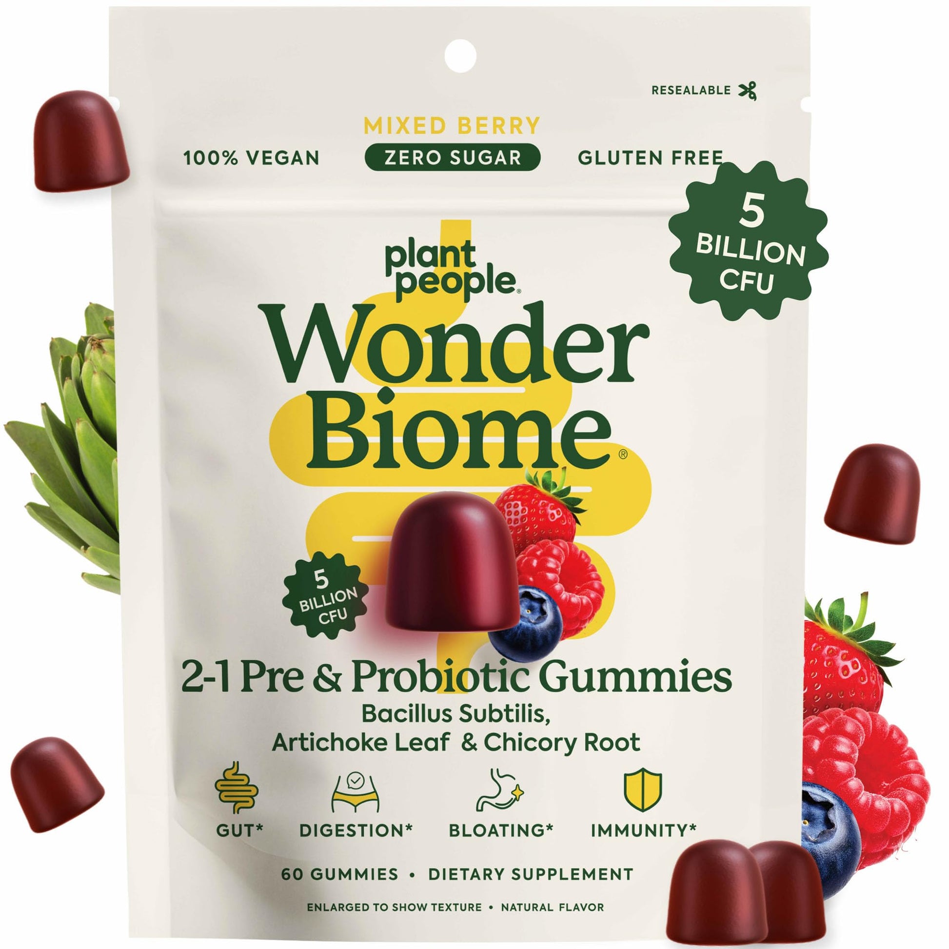 Plant People WonderBiome 2-in-1 Prebiotic + Probiotic Gummies, 60 Count