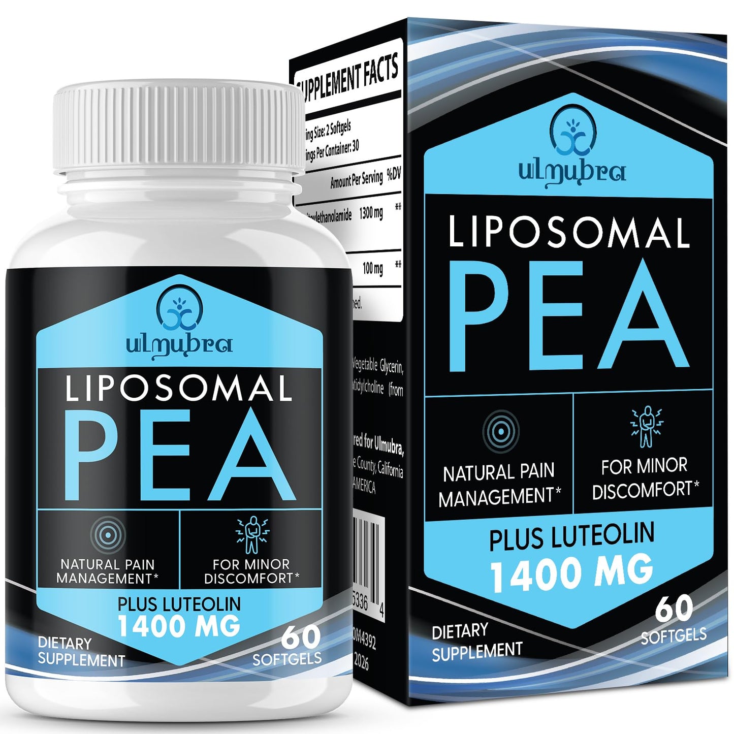 Ulmubra Liposomal Palmitoylethanolamide 1300 mg Plus Luteolin 100 mg Softgels, 60 Count