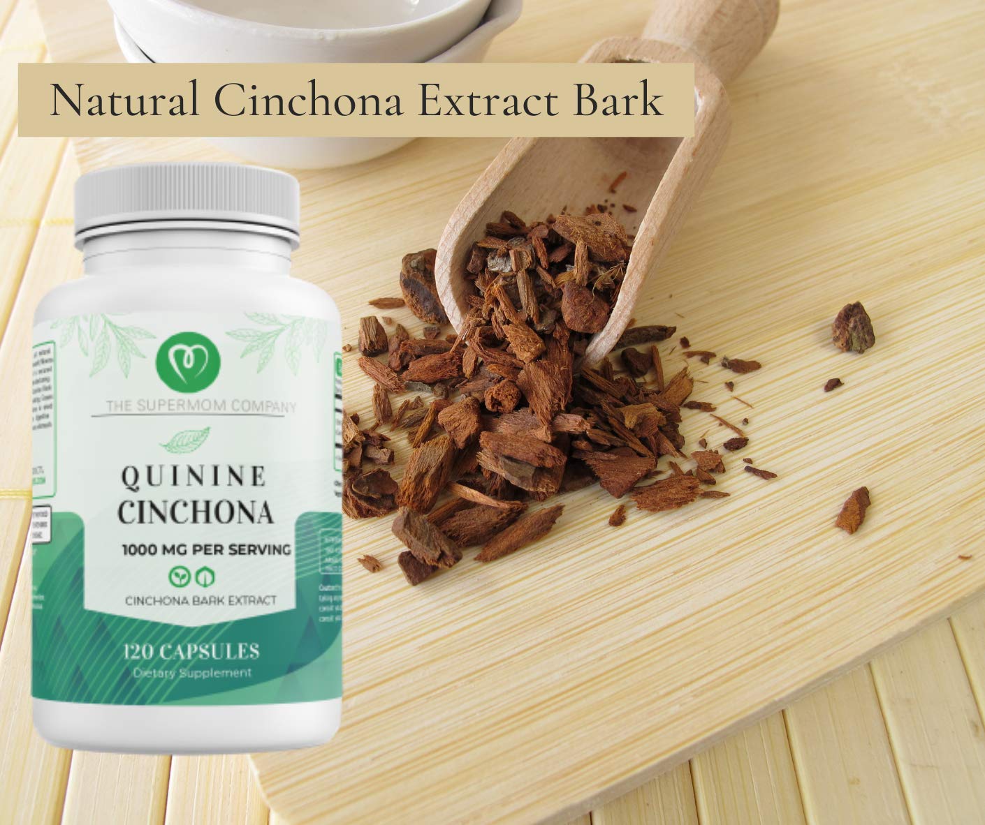 The Supermom Company Quinine Cinchona Bark Extract 1000 mg Capsules, 120 Count