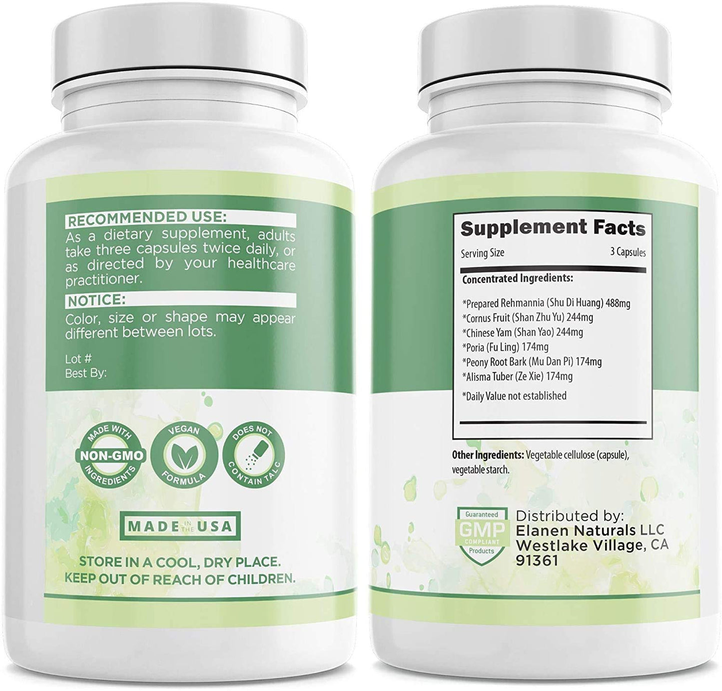Elanen Naturals Liu Wei Di Huang Wan, Rehmannia 6, Six Flavor Rehmannia, 100 Capsules