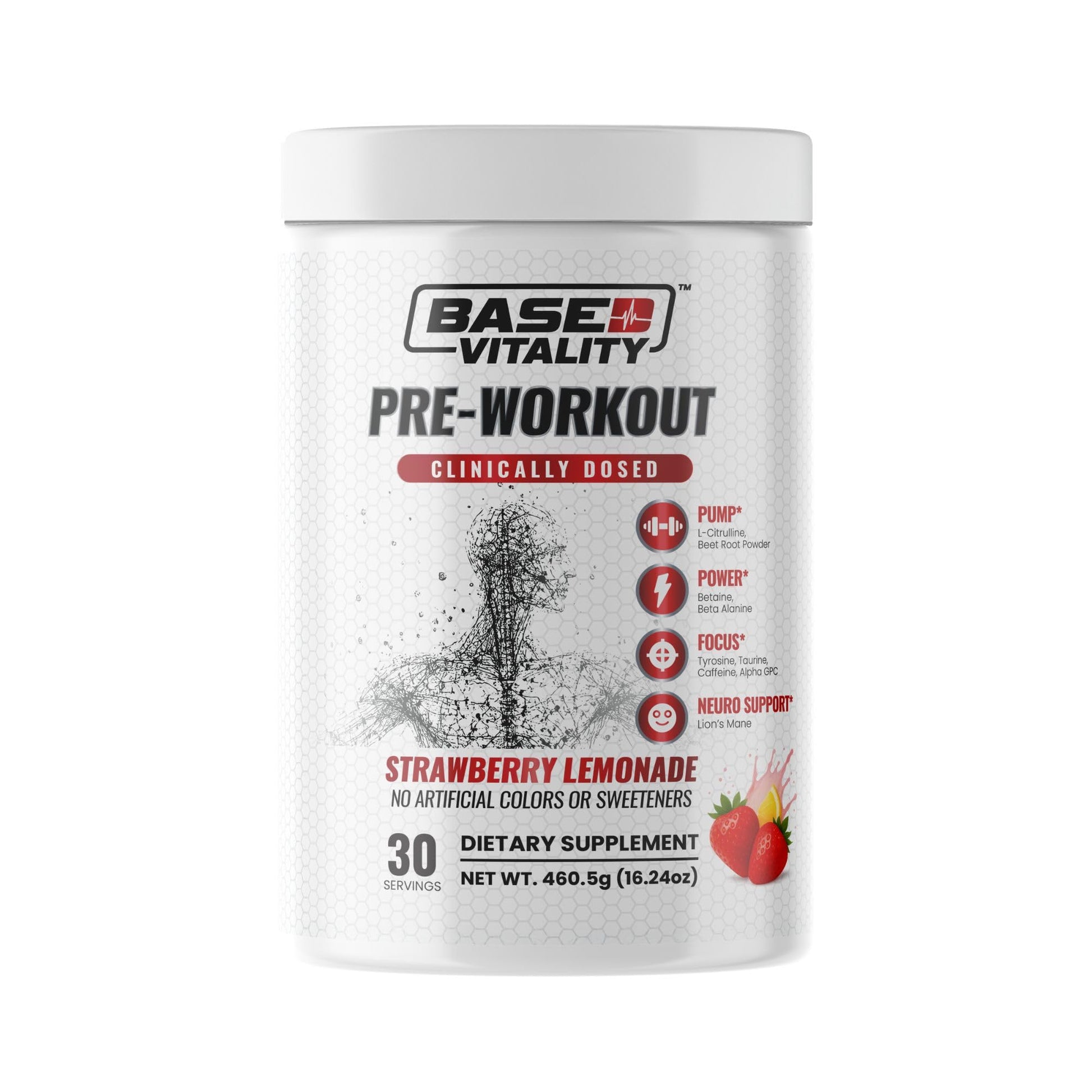 Based Vitality Pre-Workout Strawberry Lemonade Powder 16.24