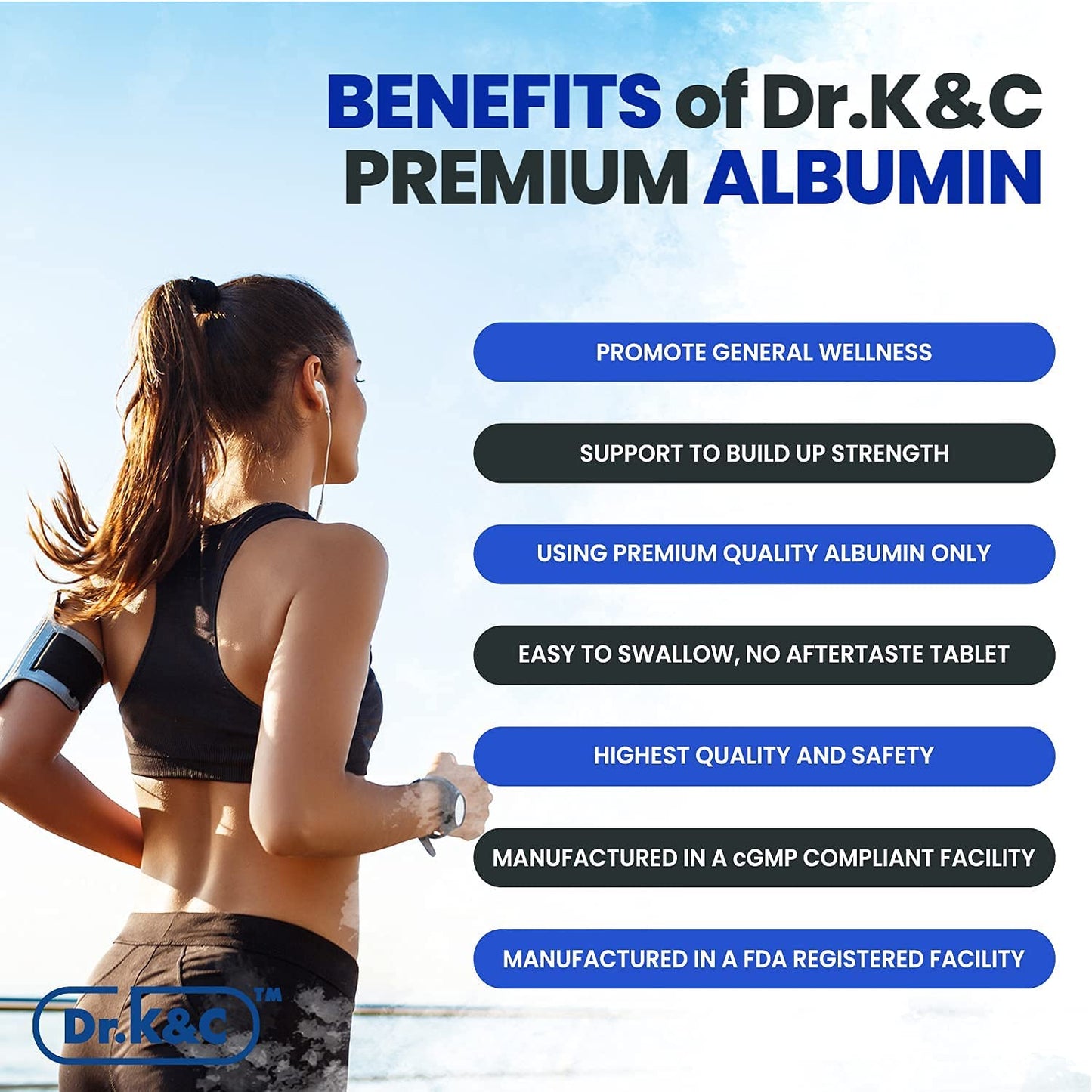 Dr.K&C Premium Albumin Protein Supplement 1000mg Tablet, 120 Tablets
