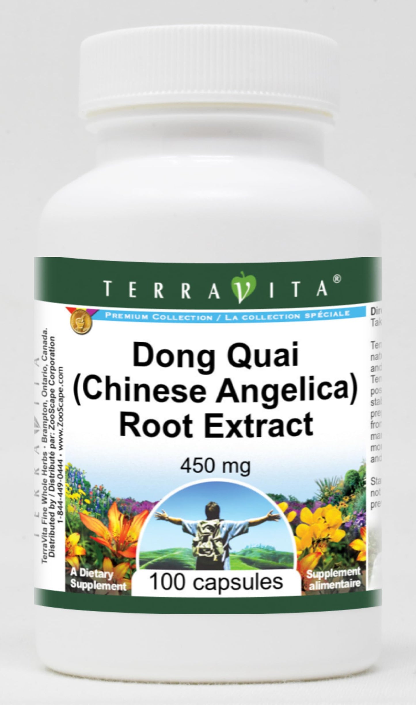Terravita Dong Quai (Chinese Angelica) Root Extract - 1% Ligustilide - 450 mg Capsules, 100 Count