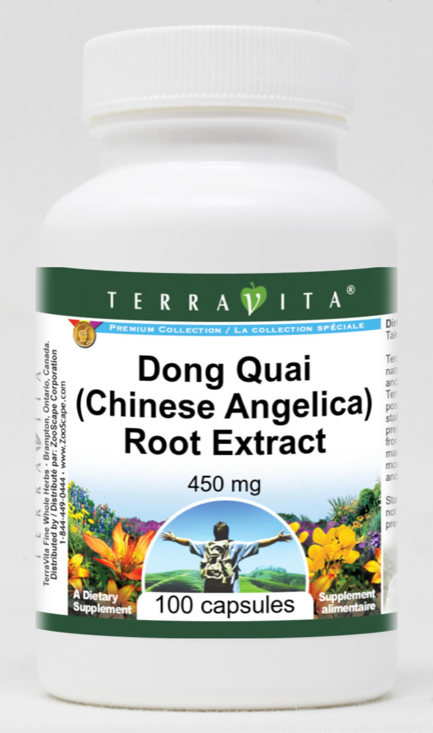 Terravita Dong Quai (Chinese Angelica) Root Extract - 1% Ligustilide - 450 mg Capsules, 100 Count