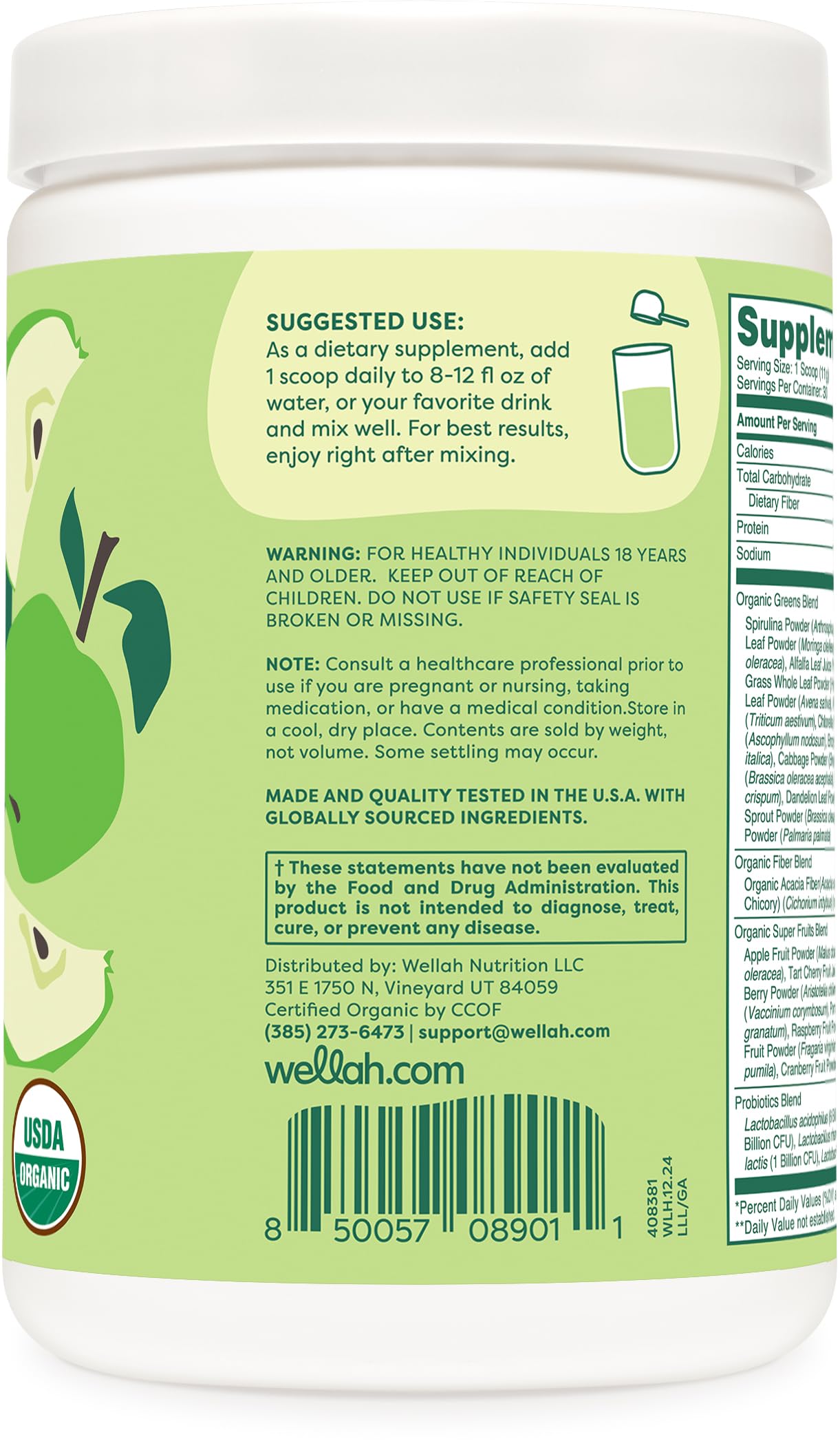 Wellah Leaf Laugh Love Super Greens Powder, 11.9 Ounce
