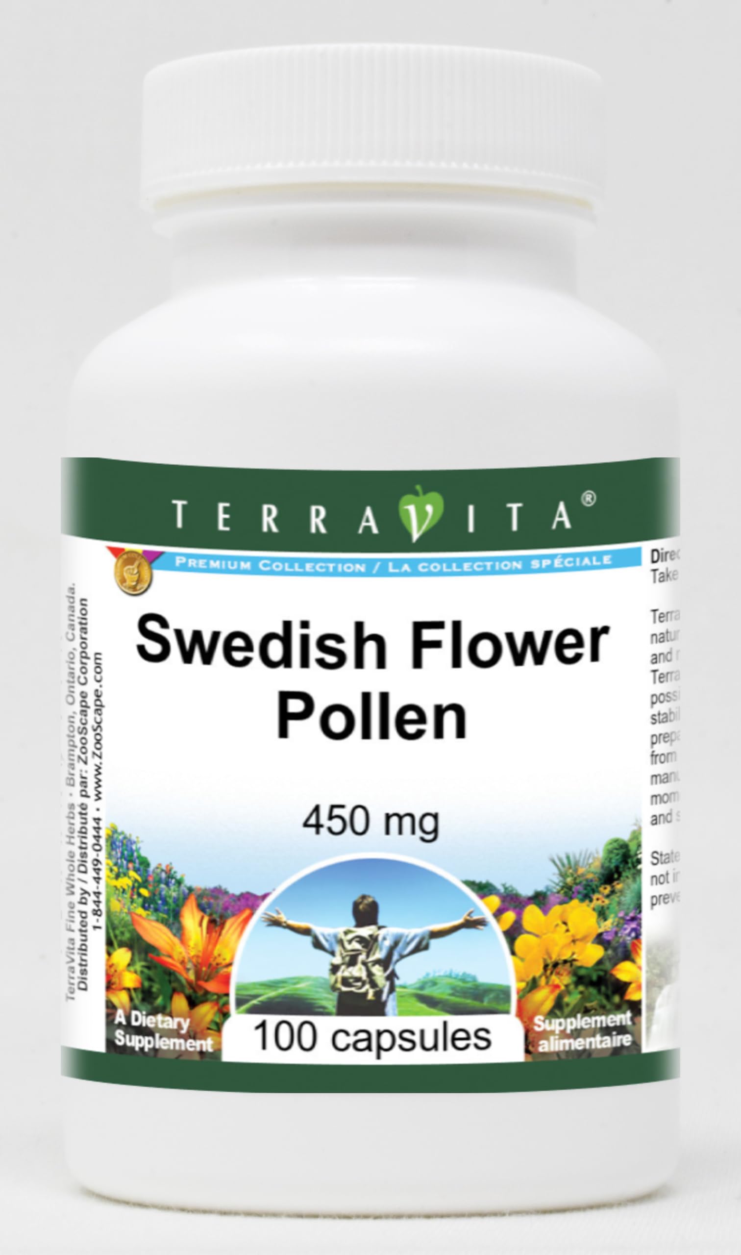 Terravita Swedish Flower Pollen - 450 mg Capsules, 100 Count