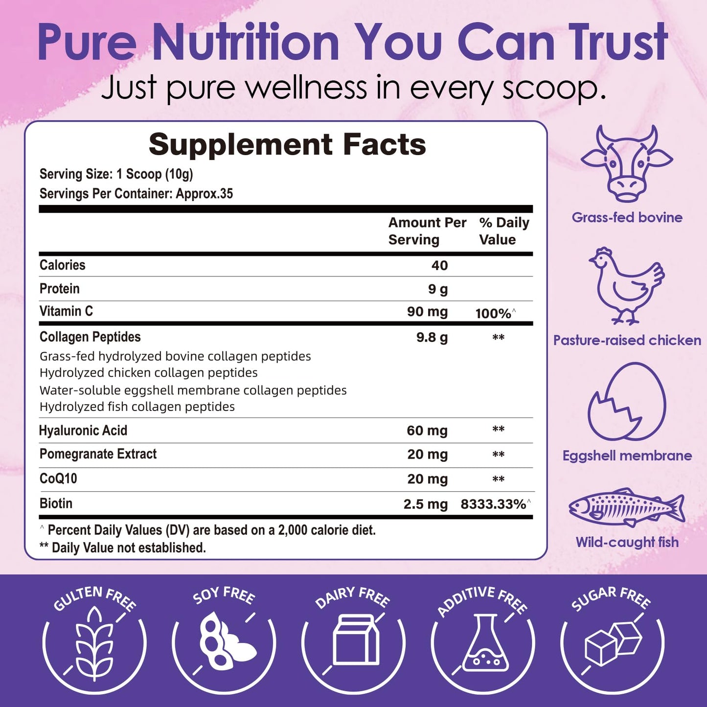 FoodiMed Collagen Peptides Powder with Vitamin C, Hyaluronic Acid & Biotin, 12.35 Ounce